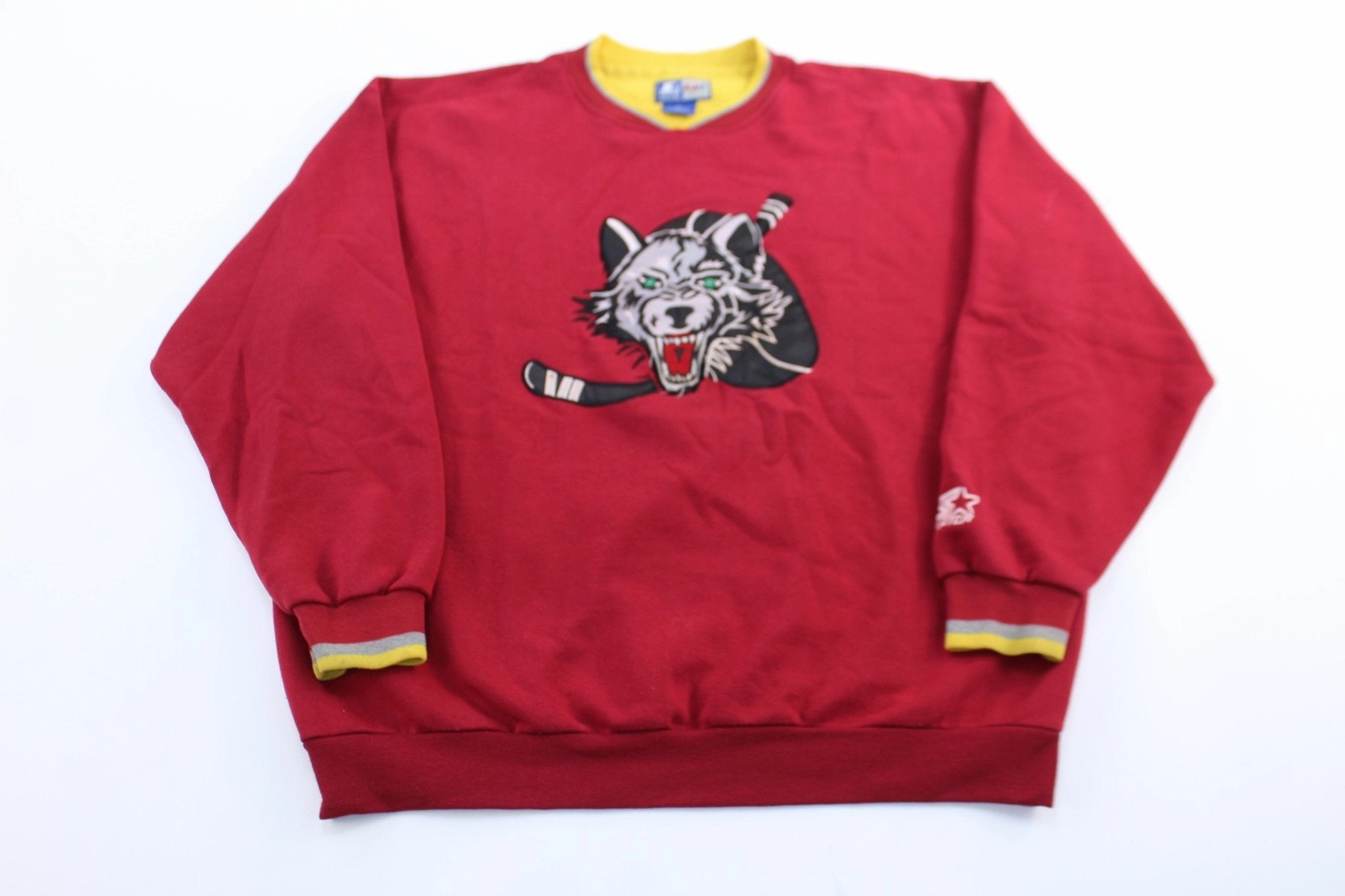 90's Chicago Wolves Hockey Embroidered Starter Sweatshirt lanyard accents Comfy Fit