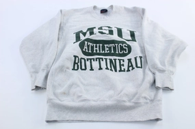 Cold Weather Look 90's Michigan State University Athletics Grey Sweatshirt