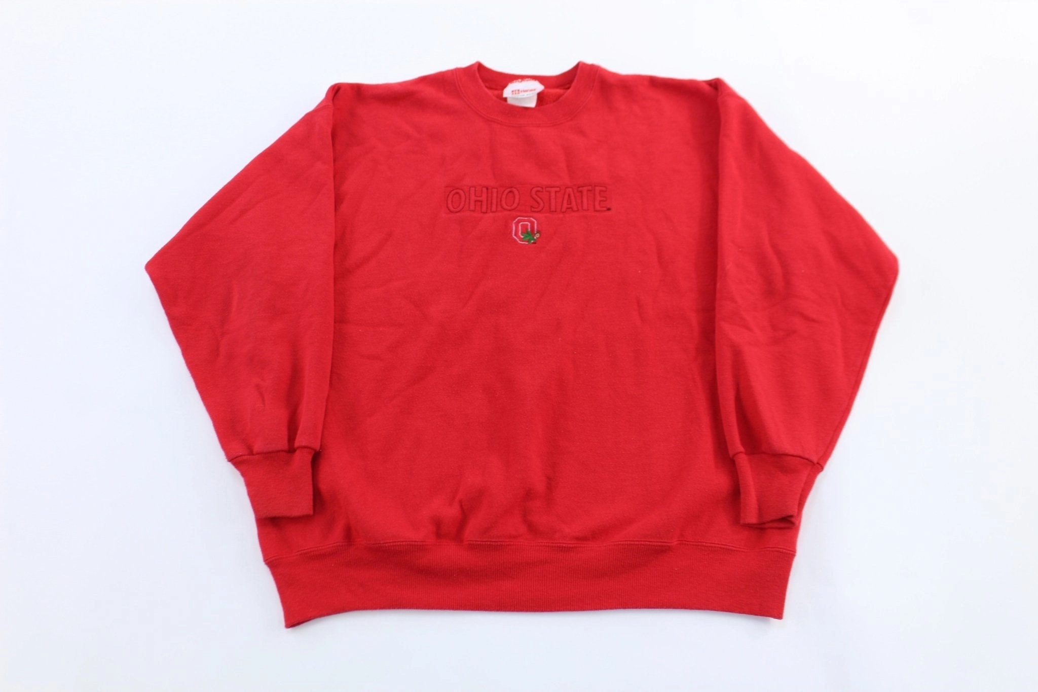 Logo Design product exchange policy 90's Ohio State University Embroidered Sweatshirt