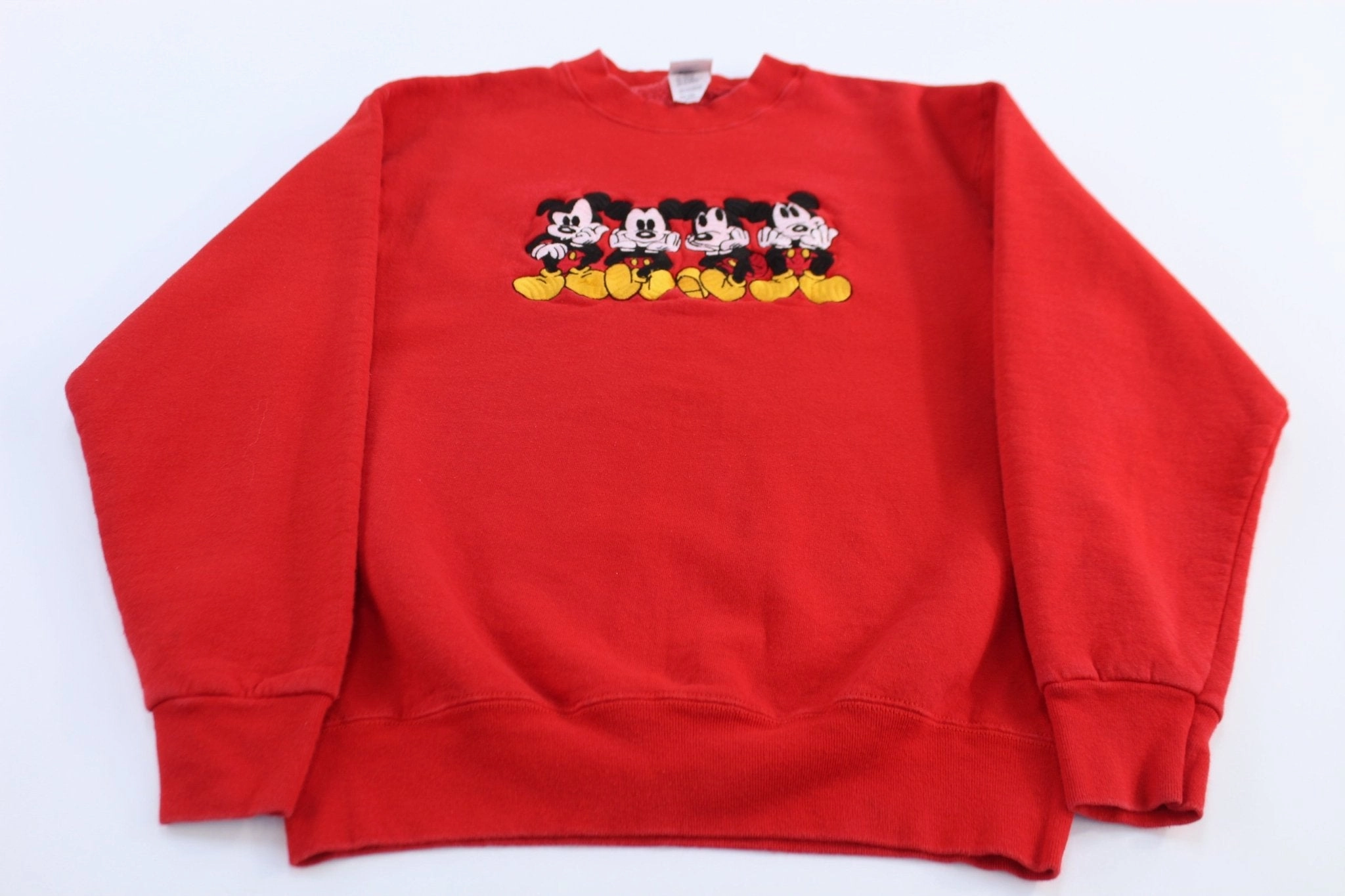 90's The Disney Catalog Mickey Mouse Embroidered Sweatshirt Breathable Material Half sleeve