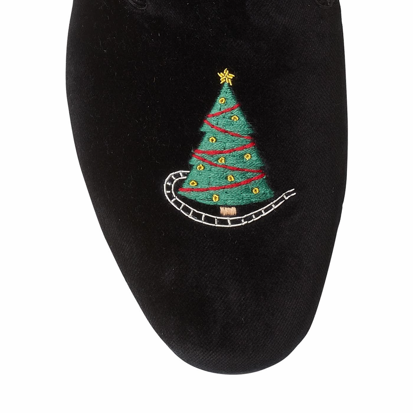 Effortless Step Closed Toe Design Christmas Tree Black Velvet