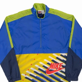 Convertible Sleeve Options VINTAGE NIKE SWOOSH BLUE & YELLOW PULLOVER WINDBREAKER JACKET 1980S SIZE MEDIUM
