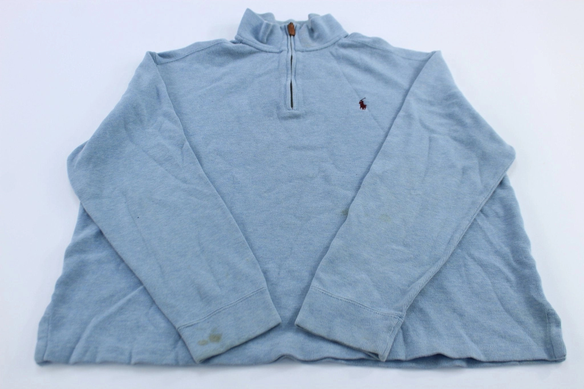 Soft and Warm Polo by Ralph Lauren Embroidered Logo Light Blue Quarter Zip Sweater