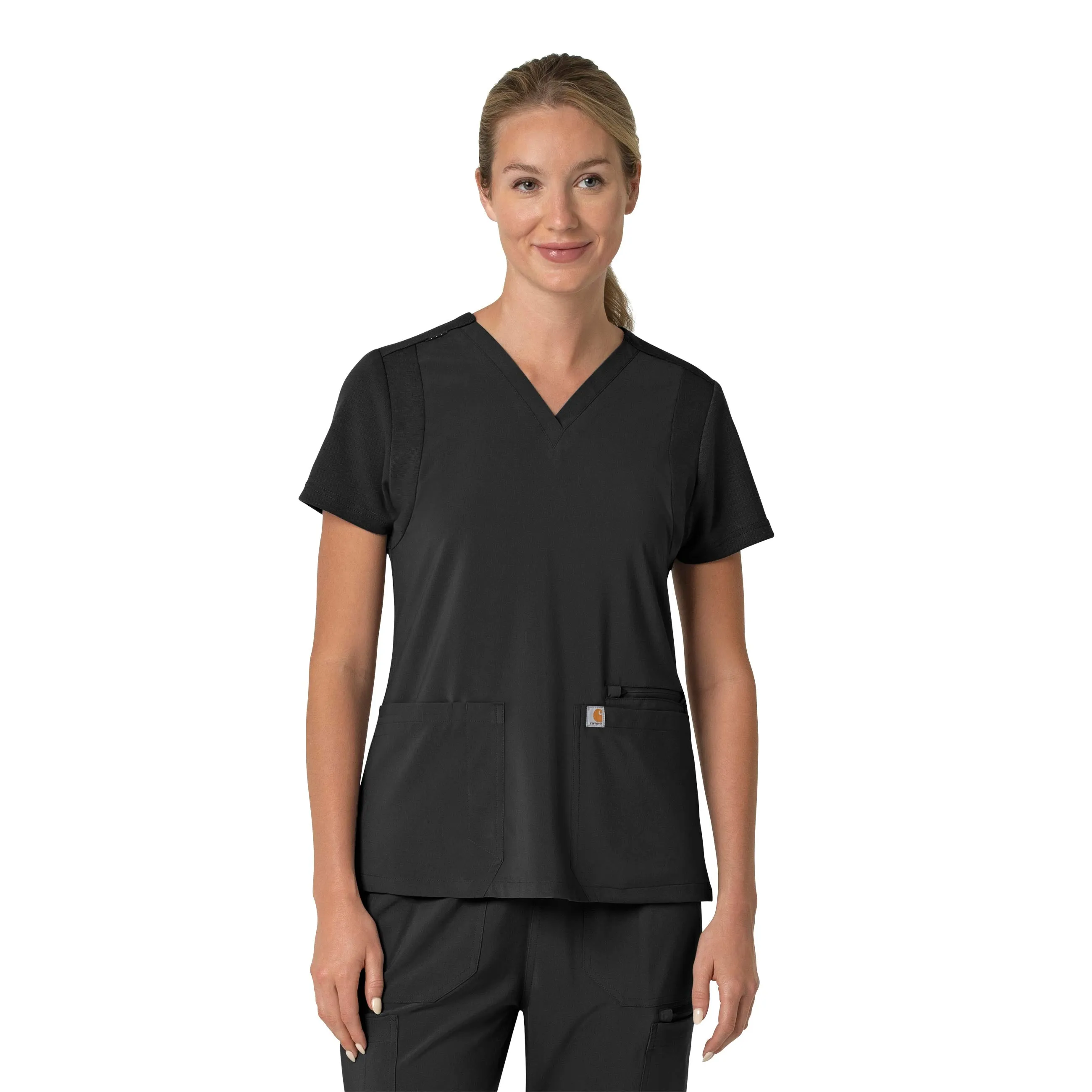 Minimalist Silhouette Carhartt Force Cross-Flex Women's Flex Panel V-Neck Scrub Top - Black