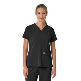 Friction Resistant Shoulder DurableCollarStays Carhartt Force Cross-Flex Women's Flex Panel V-Neck Scrub Top - Black