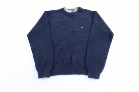 Tommy Hilfiger Embroidered Logo Blue Sweater non hooded Office Casual