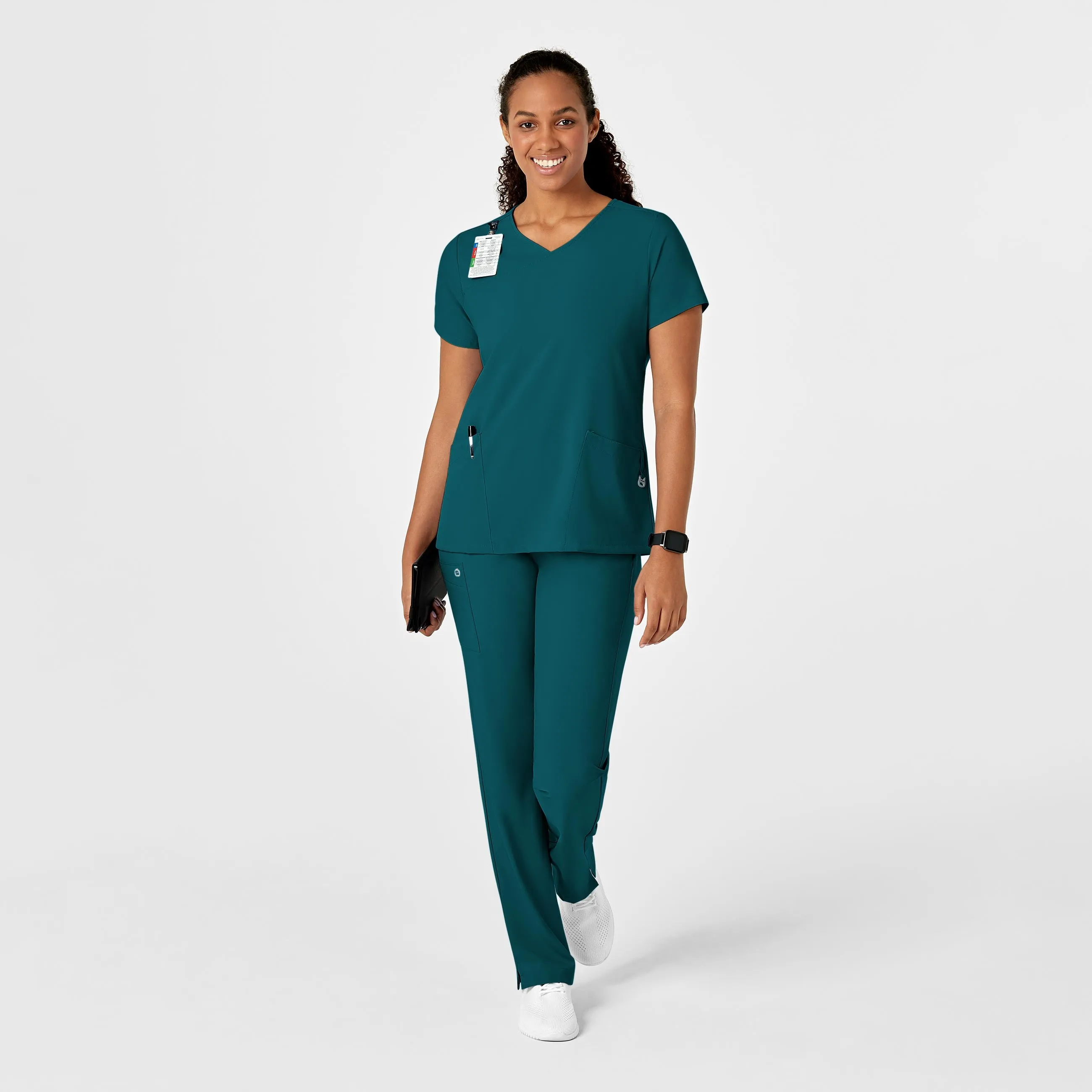 Anti Fade Technology W123 Women's Y-Neck Wrap Scrub Top - Caribbean