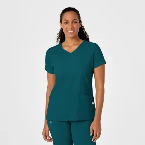 Breathable Lining W123 Women's Y-Neck Wrap Scrub Top - Caribbean