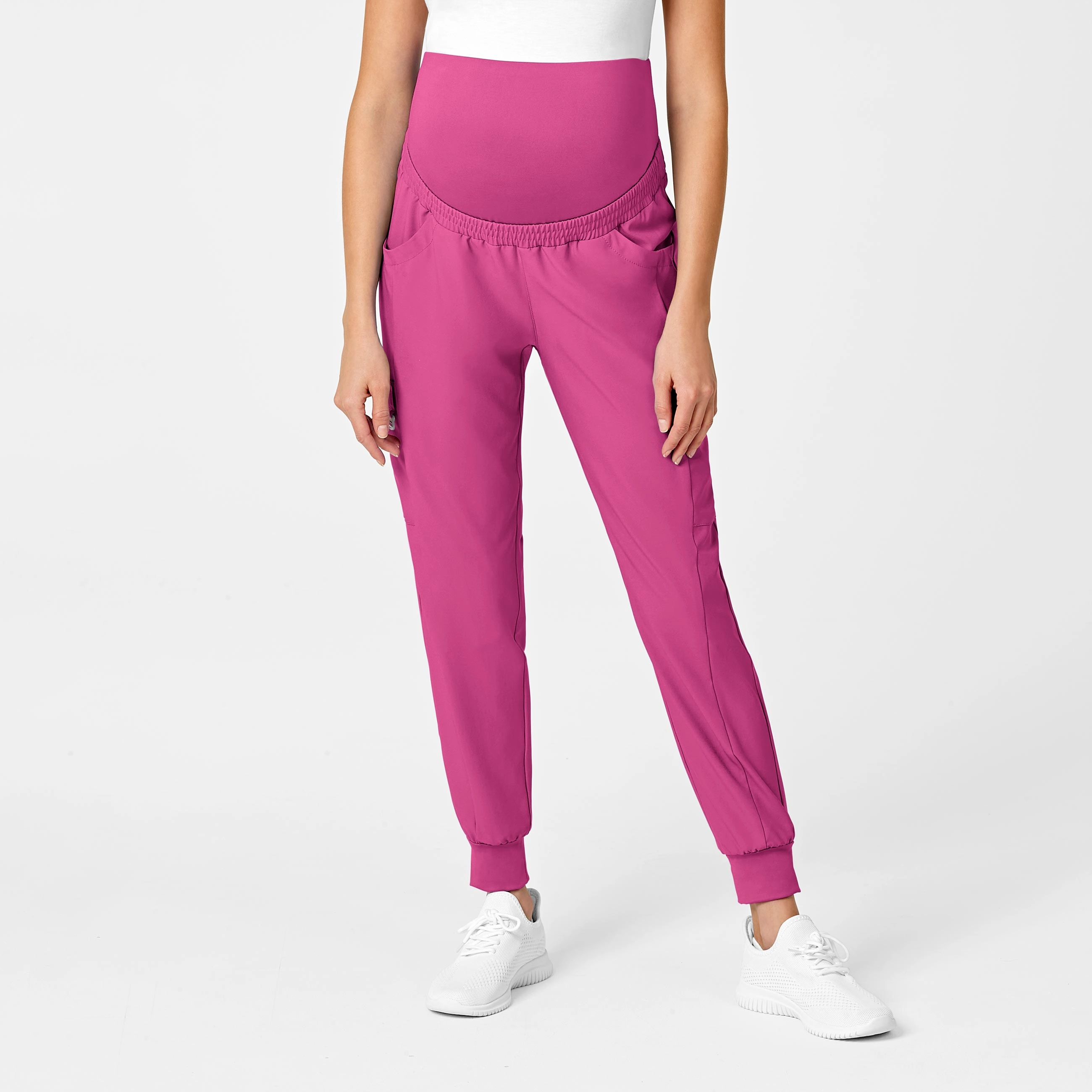 CompressionFitFabric Wrinklefree W123 Maternity Jogger Scrub Pant - Hot Pink