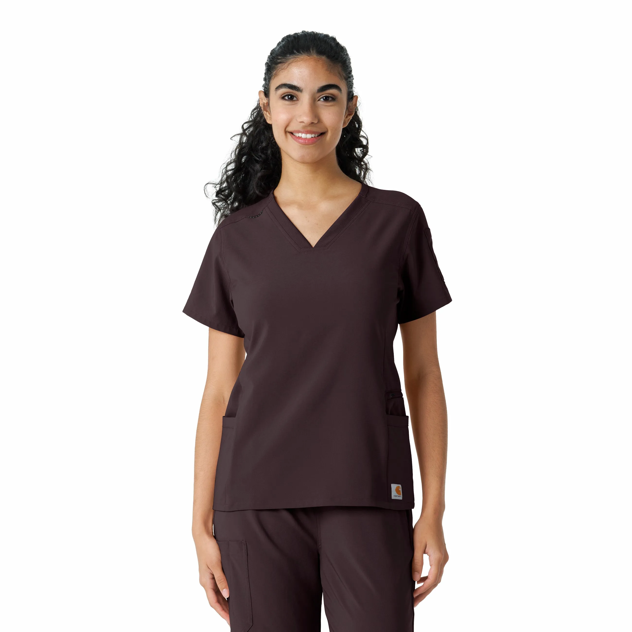 Carhartt Force Cross-Flex Women's Knit Panel Scrub Top - Dark Sepia Anti Static Cloth Blend