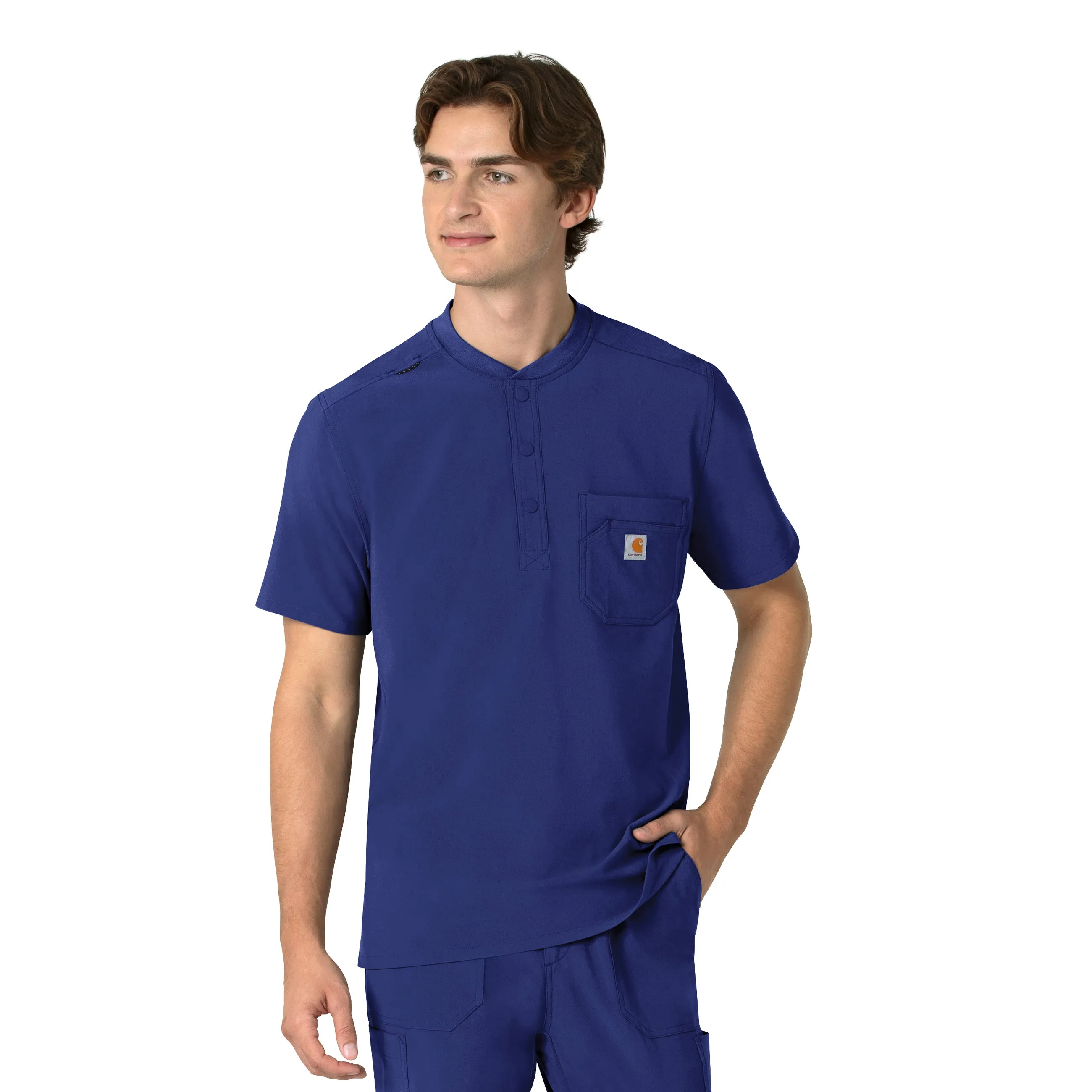 Carhartt Force Cross-Flex Men's Henley Scrub Top - Galaxy Blue Thermal Insulation Core