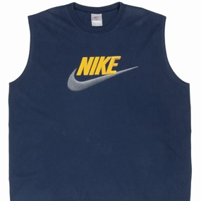 Classic Layer Easy Care Material VINTAGE NIKE SPELLOUT NAVY BLUE TANK TOP TEE SHIRT 2000S 2XL