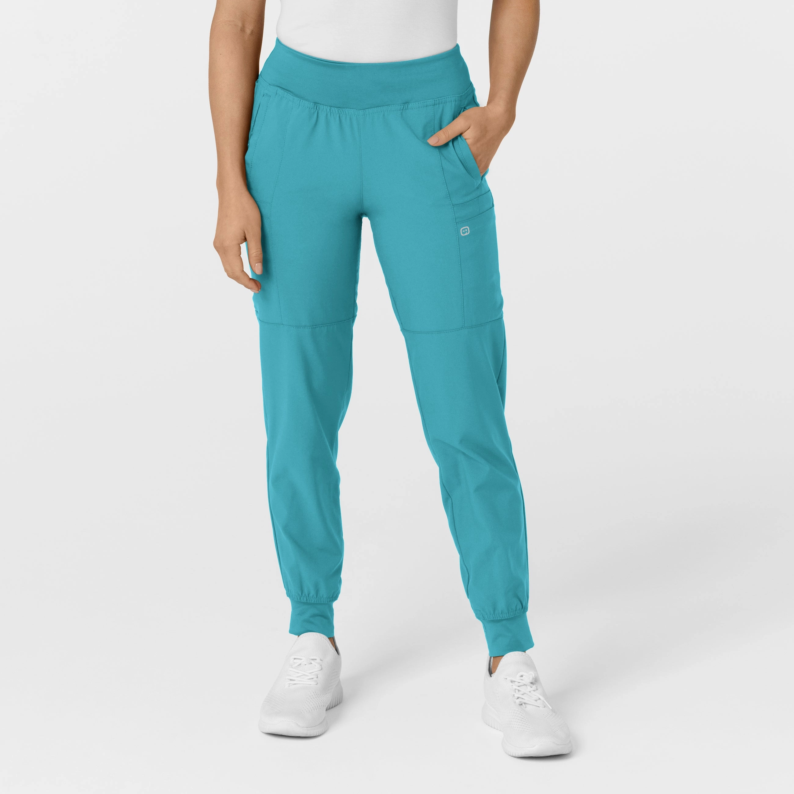 W123 Women's Comfort Waist Cargo Jogger Scrub Pant - Teal Blue Sport Comfort Water Repellent