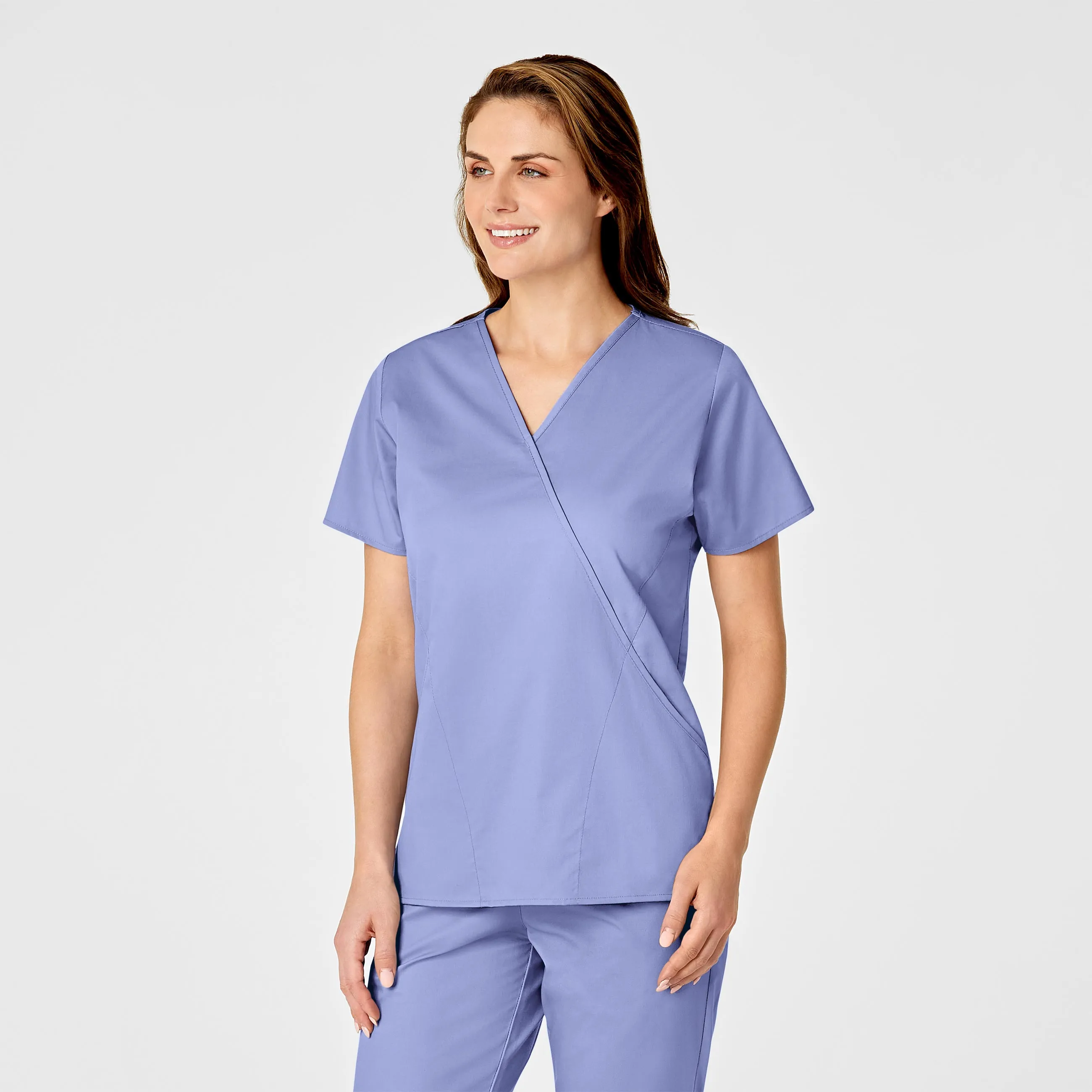 Water Repellent Finish Flexible Neckline WonderWORK Women's Mock Wrap Scrub Top - Ceil Blue