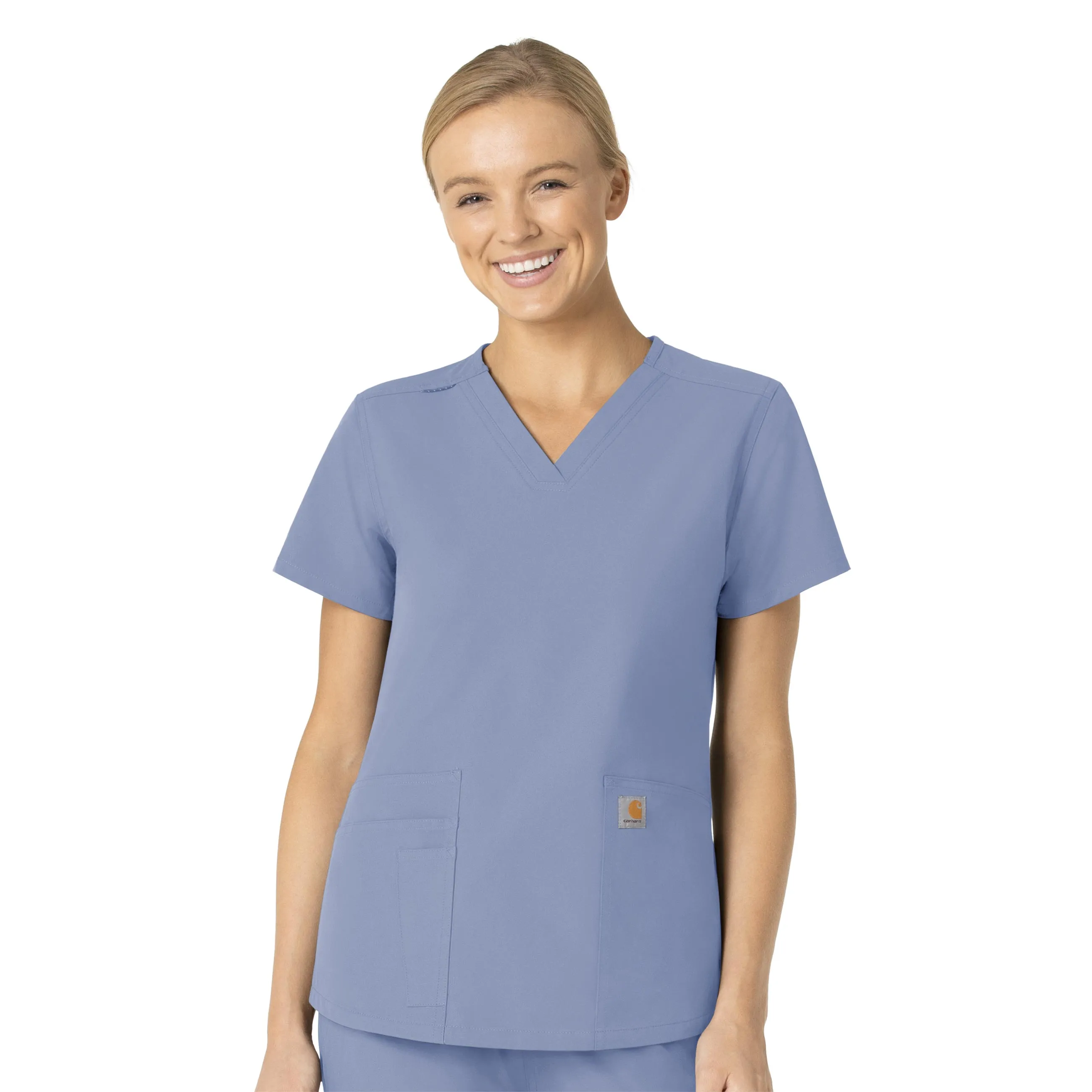 UVProtection Coating Cool and Breezy Carhartt Force Essentials Women's V-Neck Scrub Top - Ceil Blue