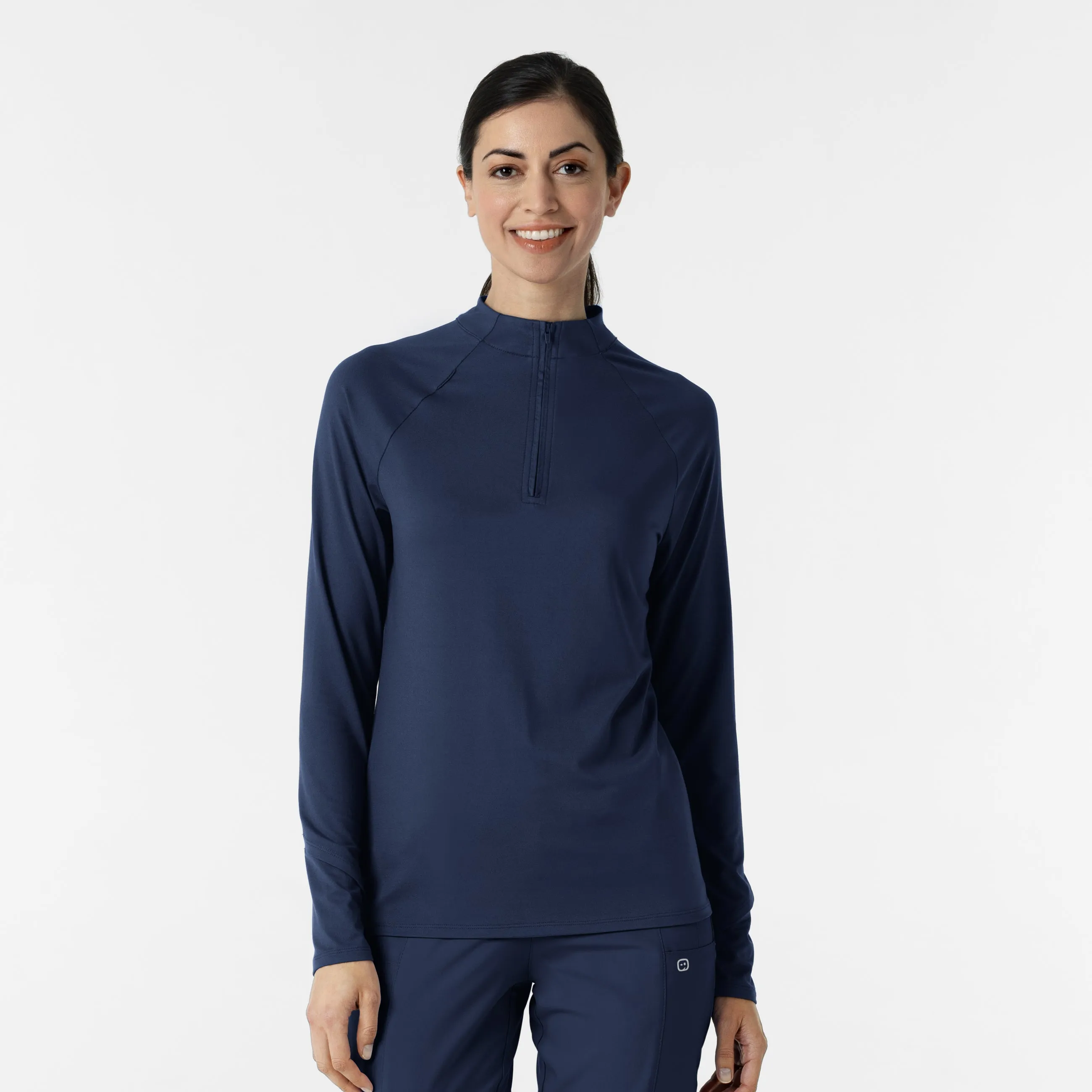 High Density Weave Comfortable Style Women's Watch Window Quarter Zip Top - Navy
