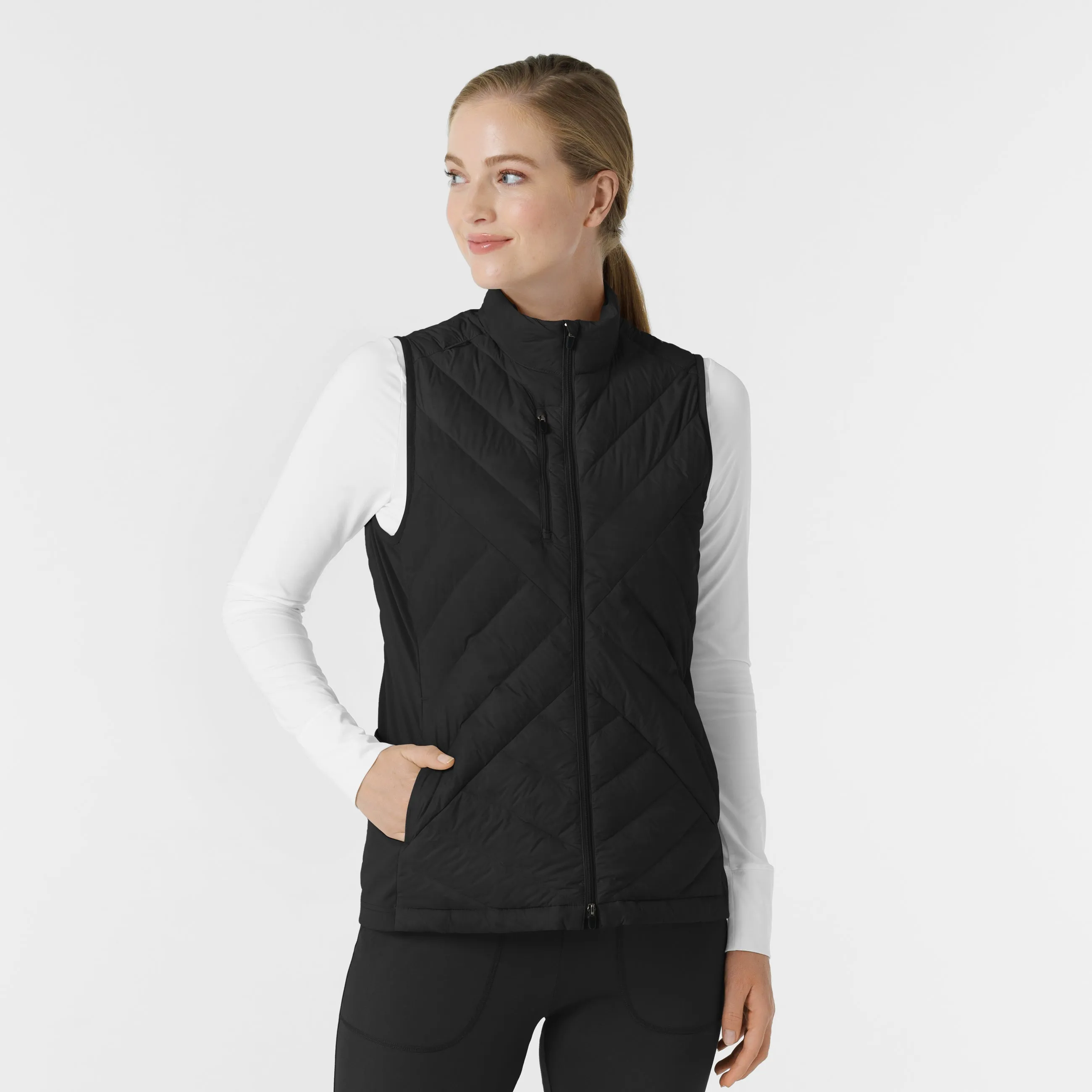 Women's Quilted Scrub Vest - Black DoubleStitchedSeams