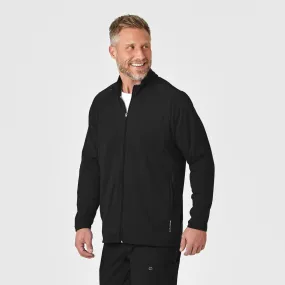 Men's Fleece Full Zip Jacket - Black Curved Hem Design