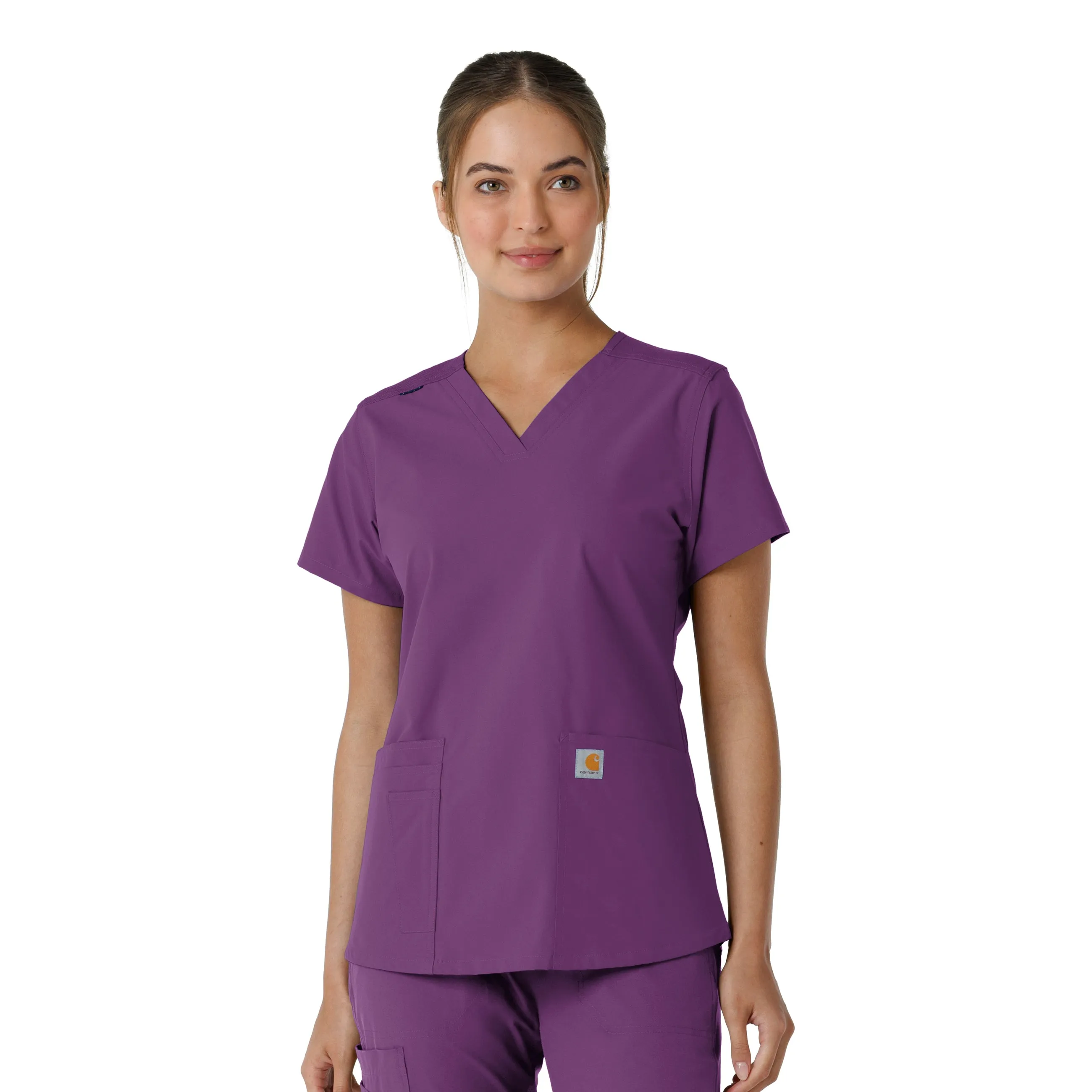 Carhartt Force Essentials Women's V-Neck Knit Panel Scrub Top - Eggplant YarnDyedQuality