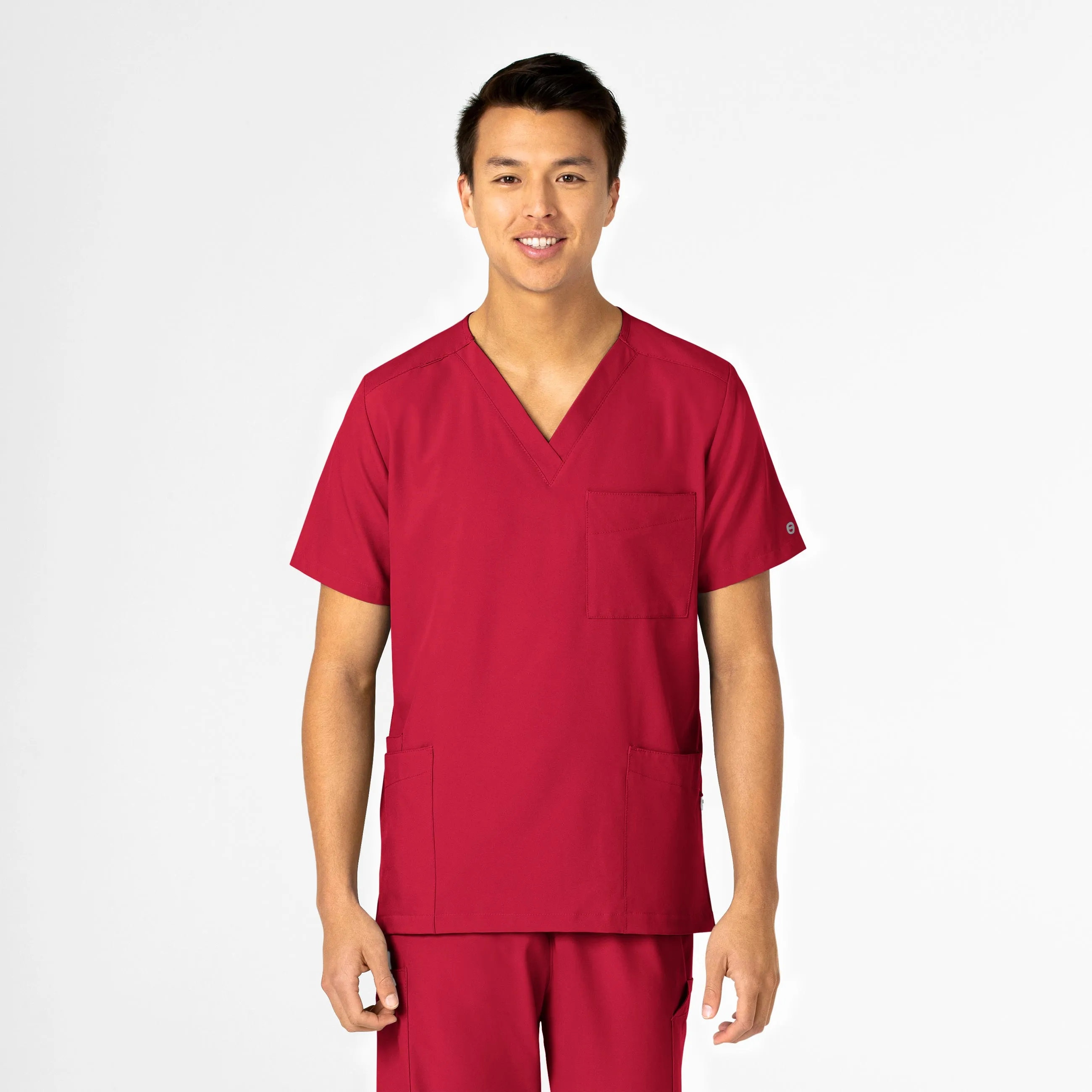 W123 Unisex 4 Pocket Utility Scrub Top - Red Compact Thermal Insulation