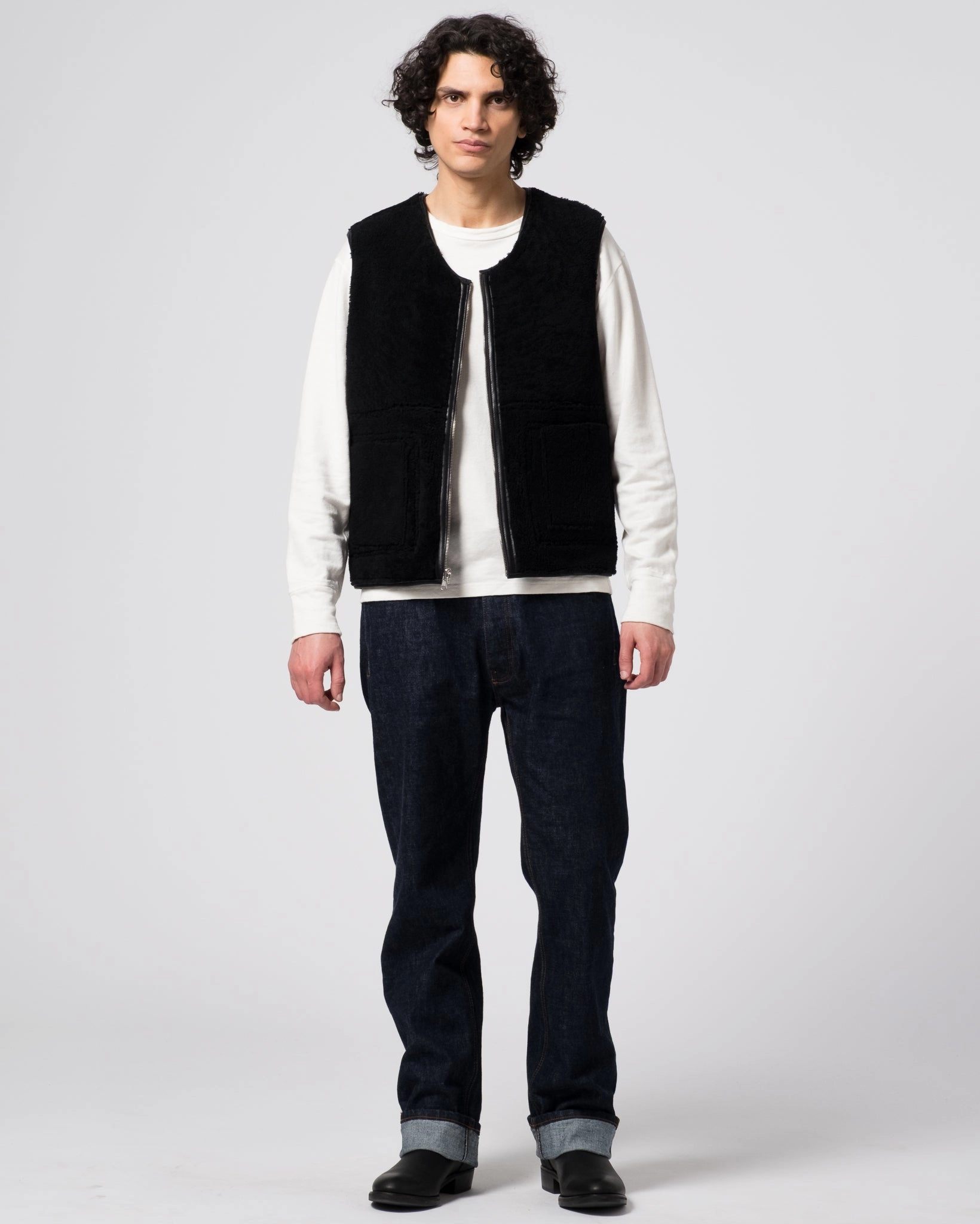 Daily Fit Aviator Vest Shearling Black