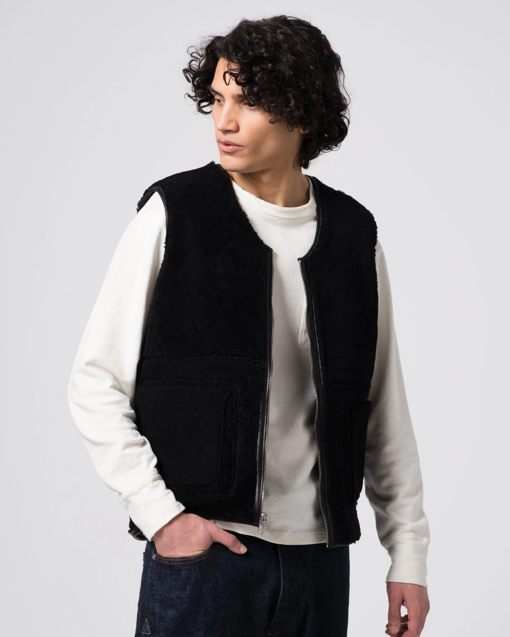 Suggestion Shaving-cream Aviator Vest Shearling Black