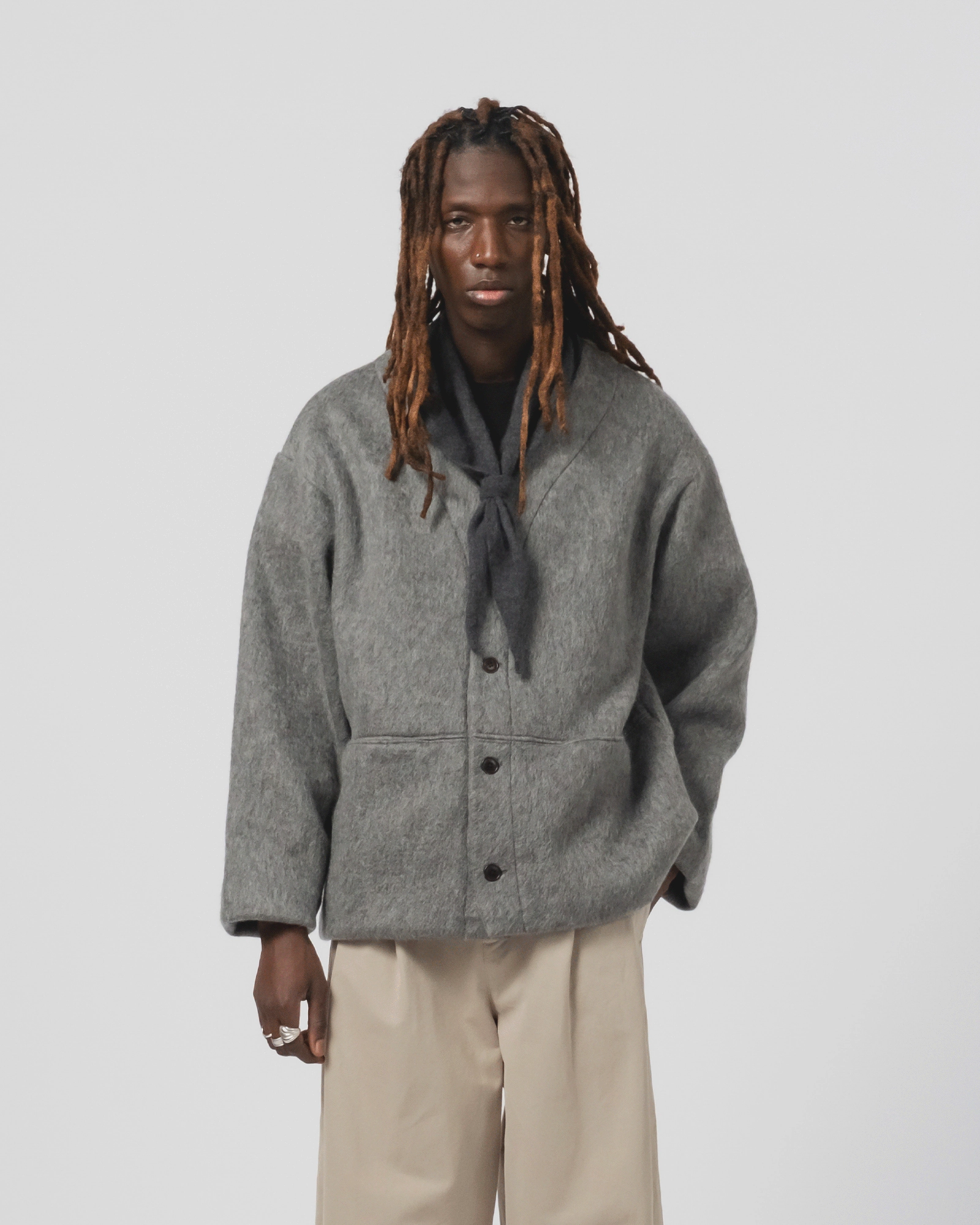 Rugged Layering Basic Cardigan Mohair Fleece Asphalt