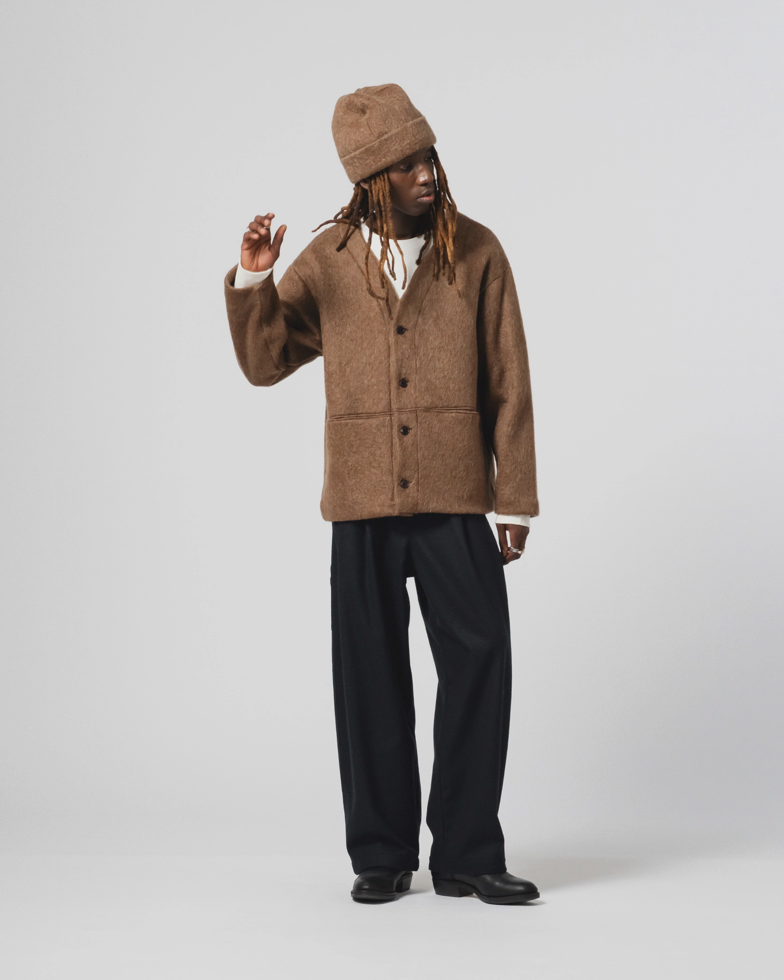 Basic Cardigan Mohair Fleece Java Brown suitable for casual sports