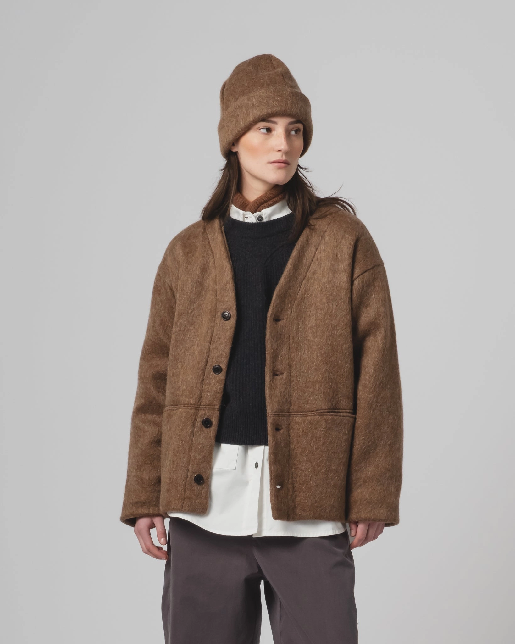 Basic Cardigan Mohair Fleece Java Brown Risk