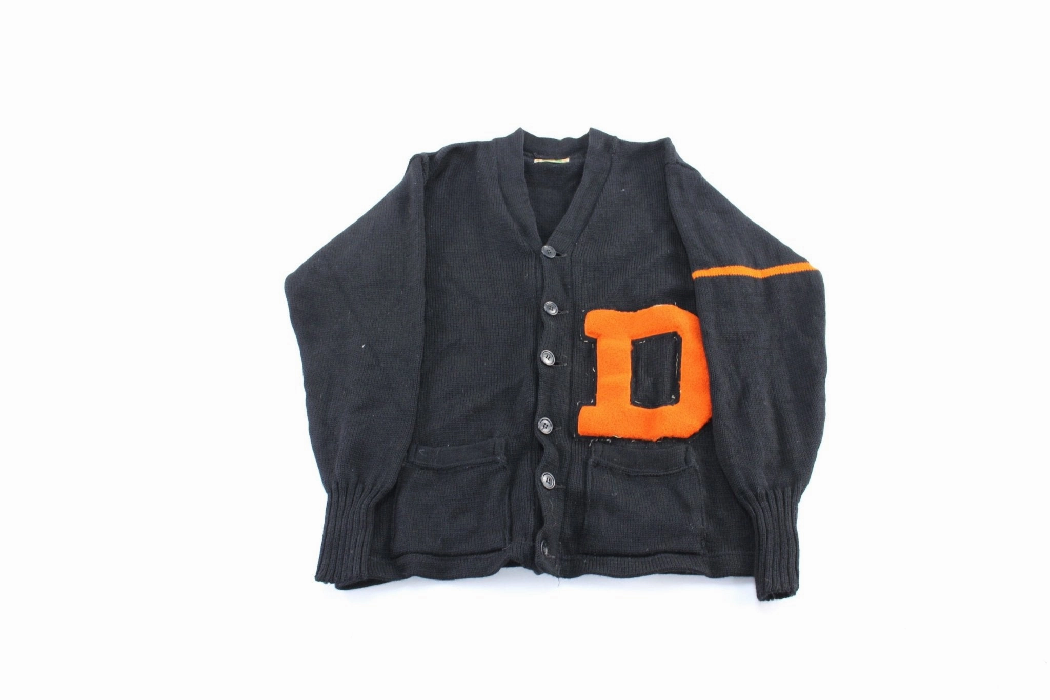 50's Black & Orange Varsity Letterman Cardigan Layered Fashion