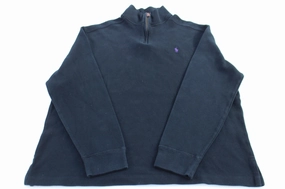 Polo by Ralph Lauren Embroidered Logo Black Quarter Zip Sweater Timeless Relaxed twill