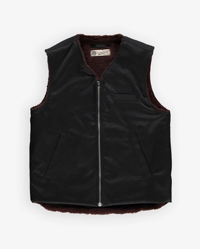 Deck Vest Bedford Cords Black Quilted Stitching Collared