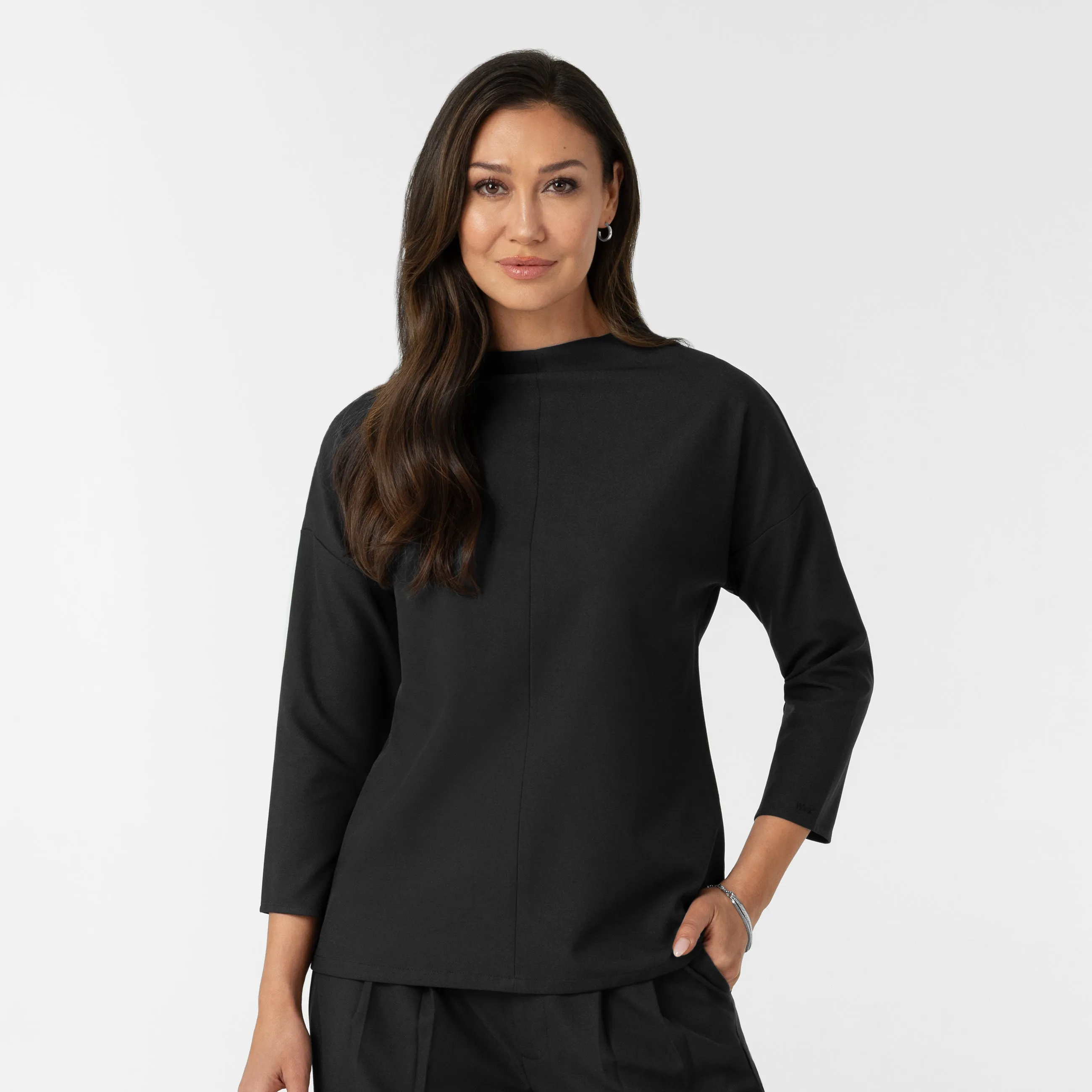 BLK Edit Women's Mock Neck 3/4 Sleeve Scrub Blouse - Black Casual dress