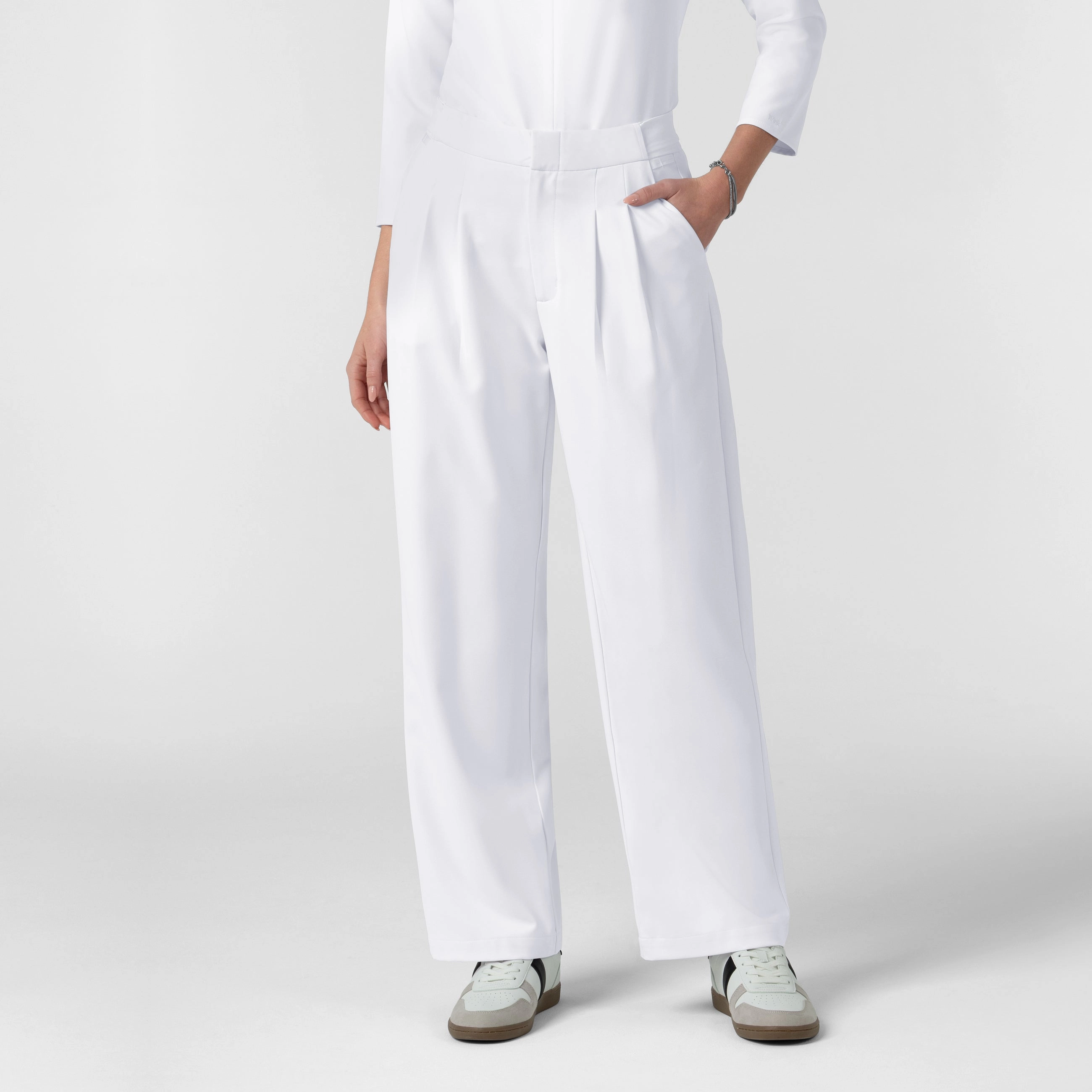 BLK Edit Women's Wide Leg Scrub Trouser - White On The Go