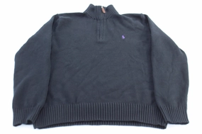 Shrink resistant Polo by Ralph Lauren Embroidered Logo Black Quarter Zip Sweater