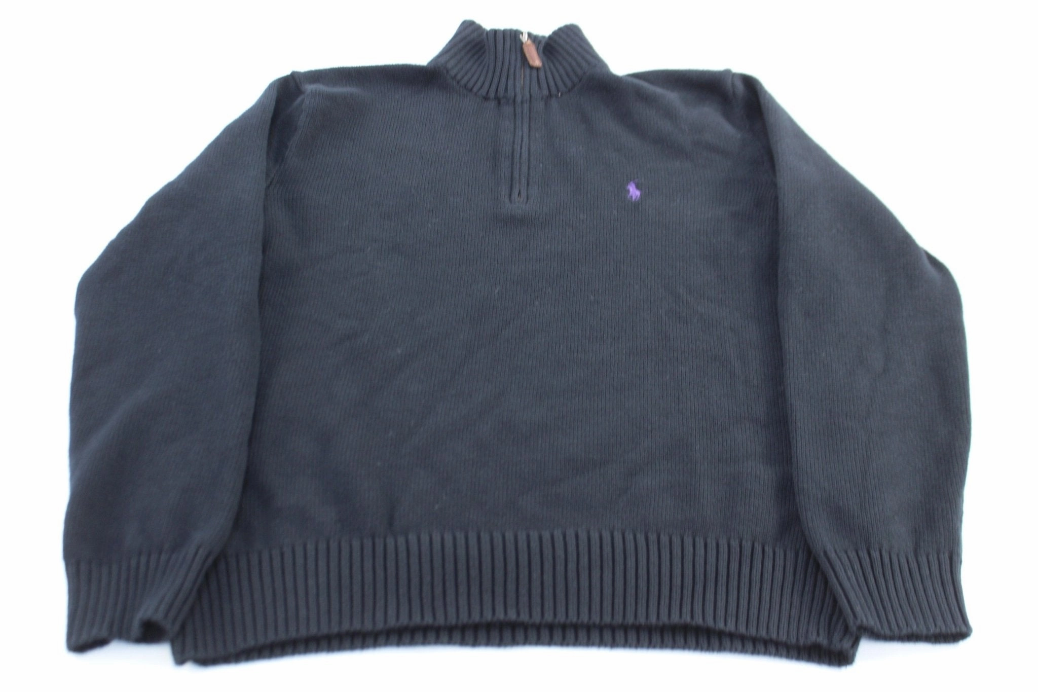 Shrink resistant Polo by Ralph Lauren Embroidered Logo Black Quarter Zip Sweater