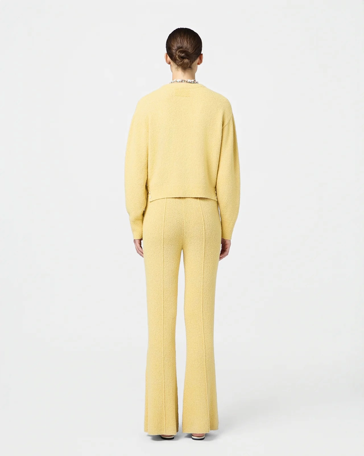 Lattice Ventilation Weave ZeroWaste Production Boucle Collegiate Cardigan in Butter