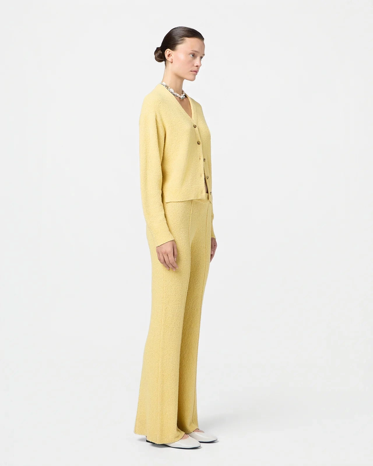 Boucle Collegiate Cardigan in Butter Airflow channels Daily Layer