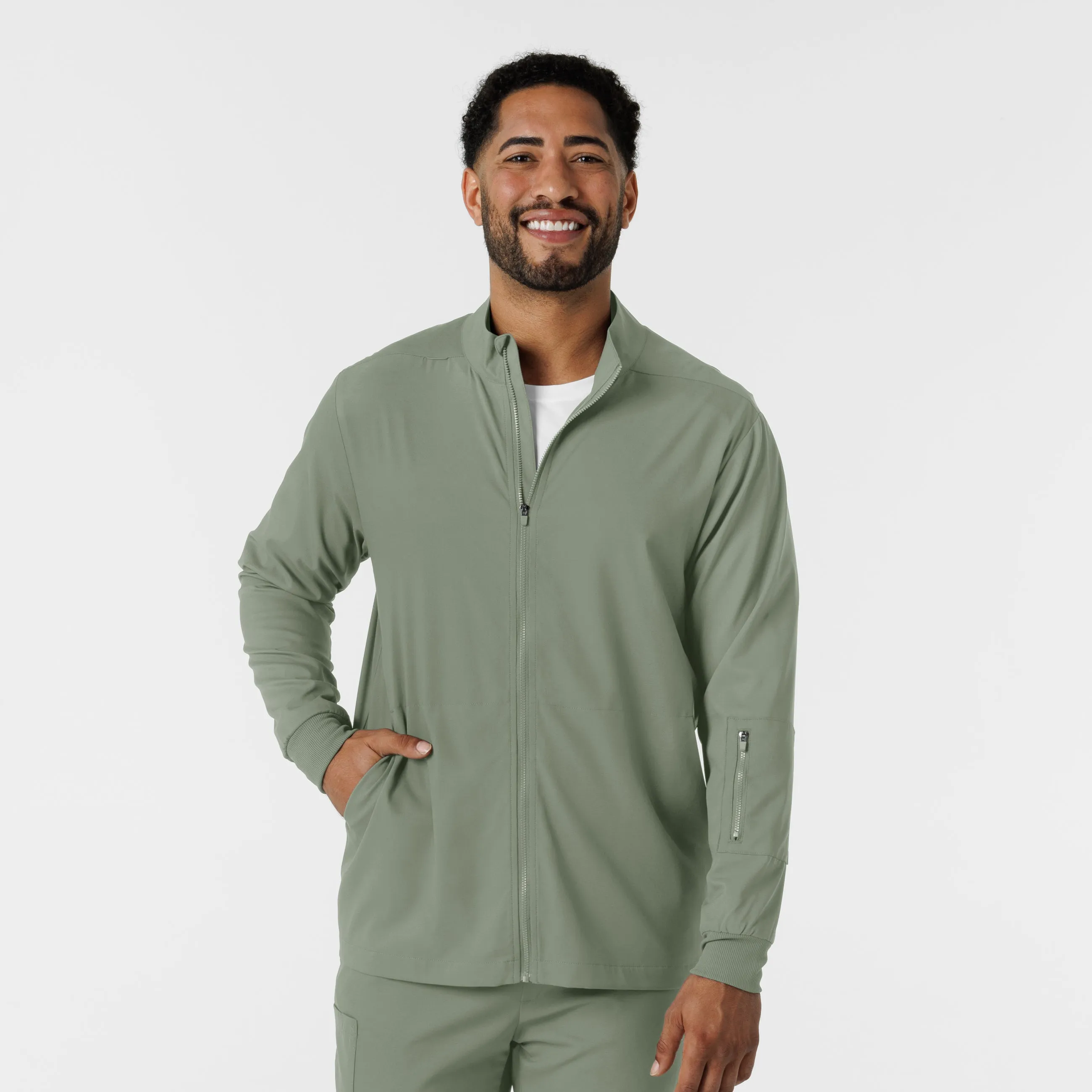 Tagless Neckline Boundless Men's Warm Up Scrub Jacket - Sage