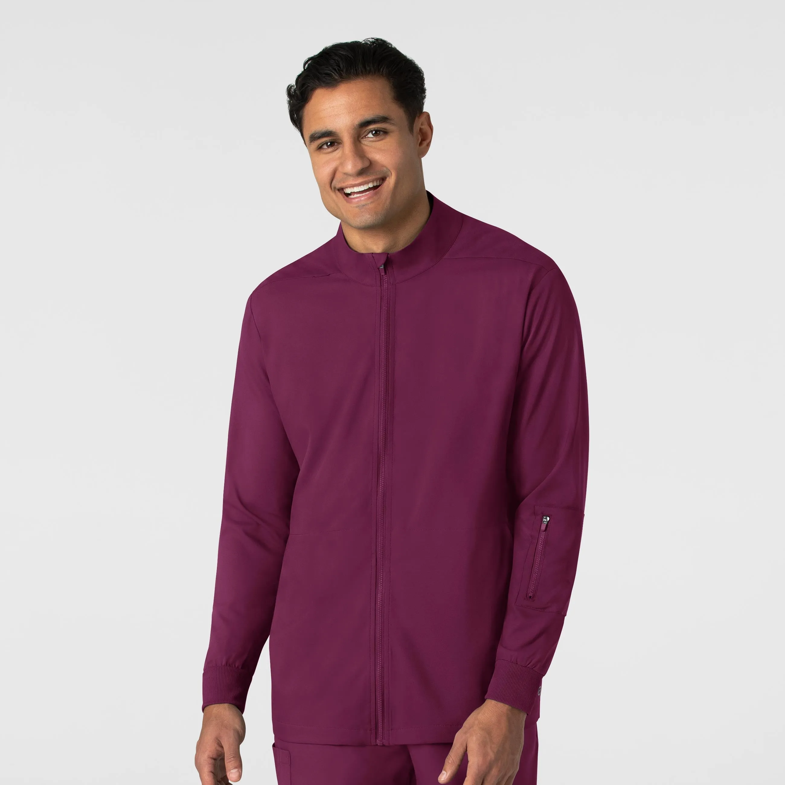 Boundless Men's Warm Up Scrub Jacket - Wine Hidden Storage Pocket Versatile Design