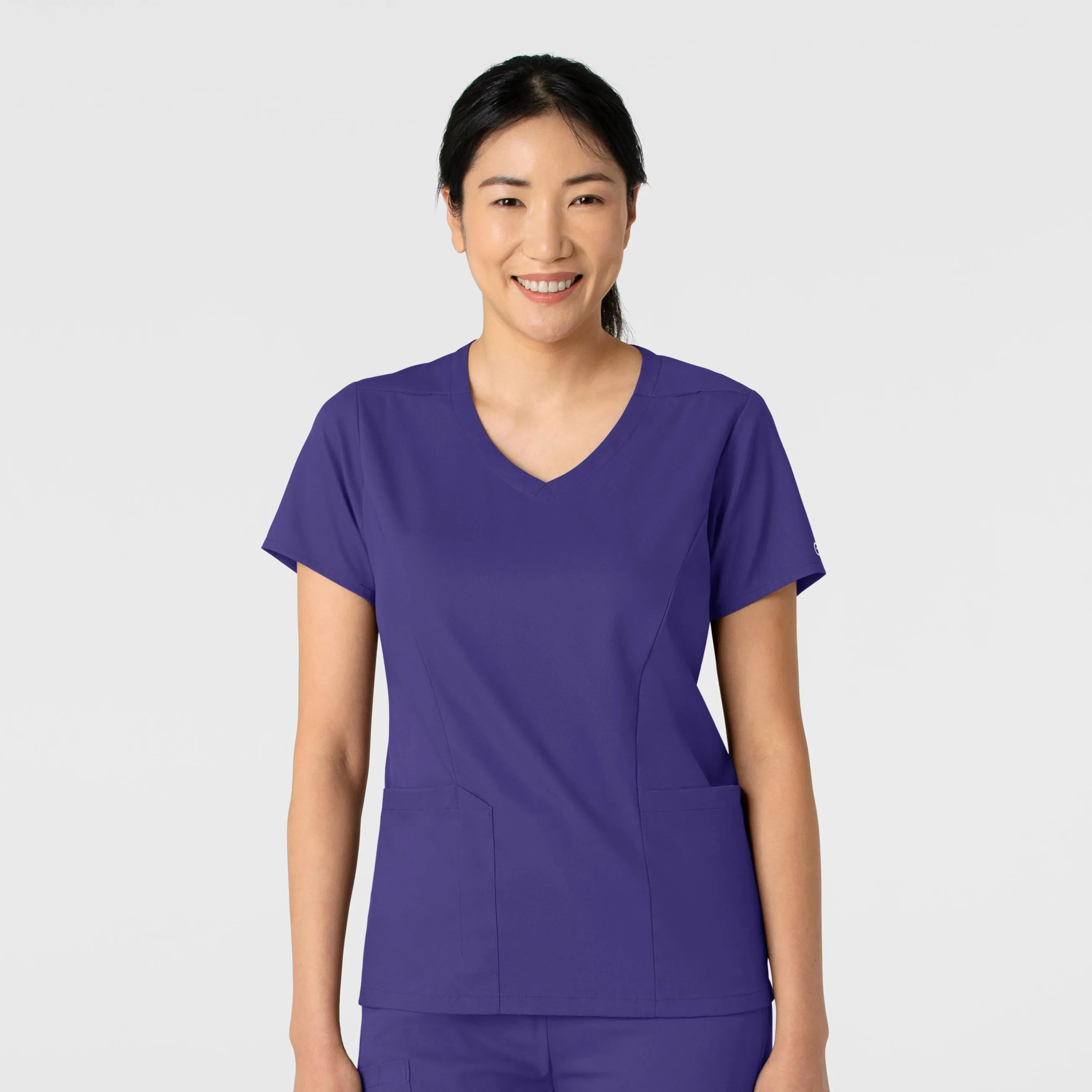 Mesh Panel Details Loose Tee Boundless Women's 2-Pocket V-Neck Scrub Top - Grape