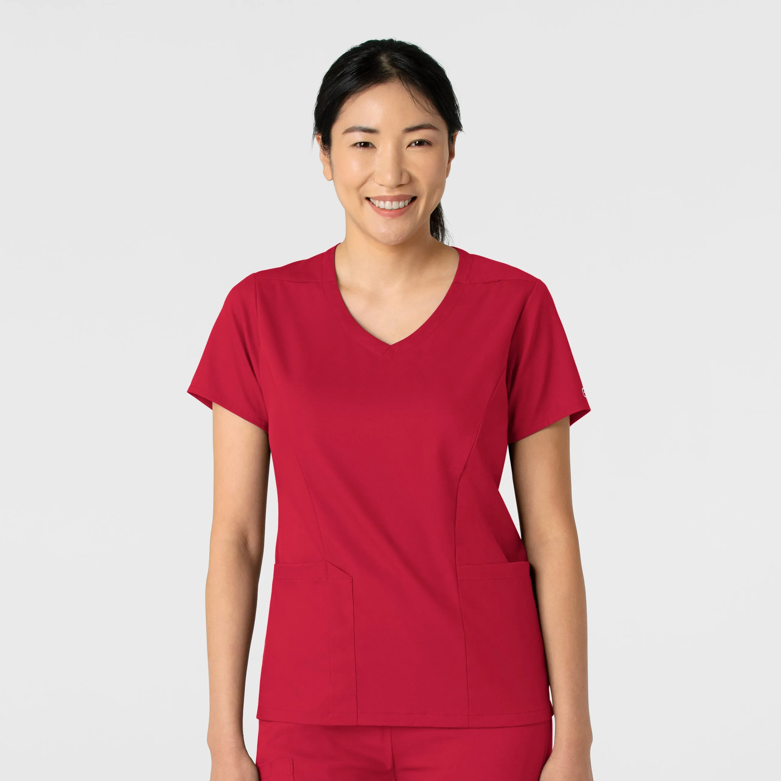 Overlock Edging Boundless Women's 2-Pocket V-Neck Scrub Top - Red