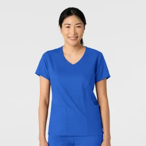 Minimalist Cuff Durable Stitch Pattern Boundless Women's 2-Pocket V-Neck Scrub Top - Royal