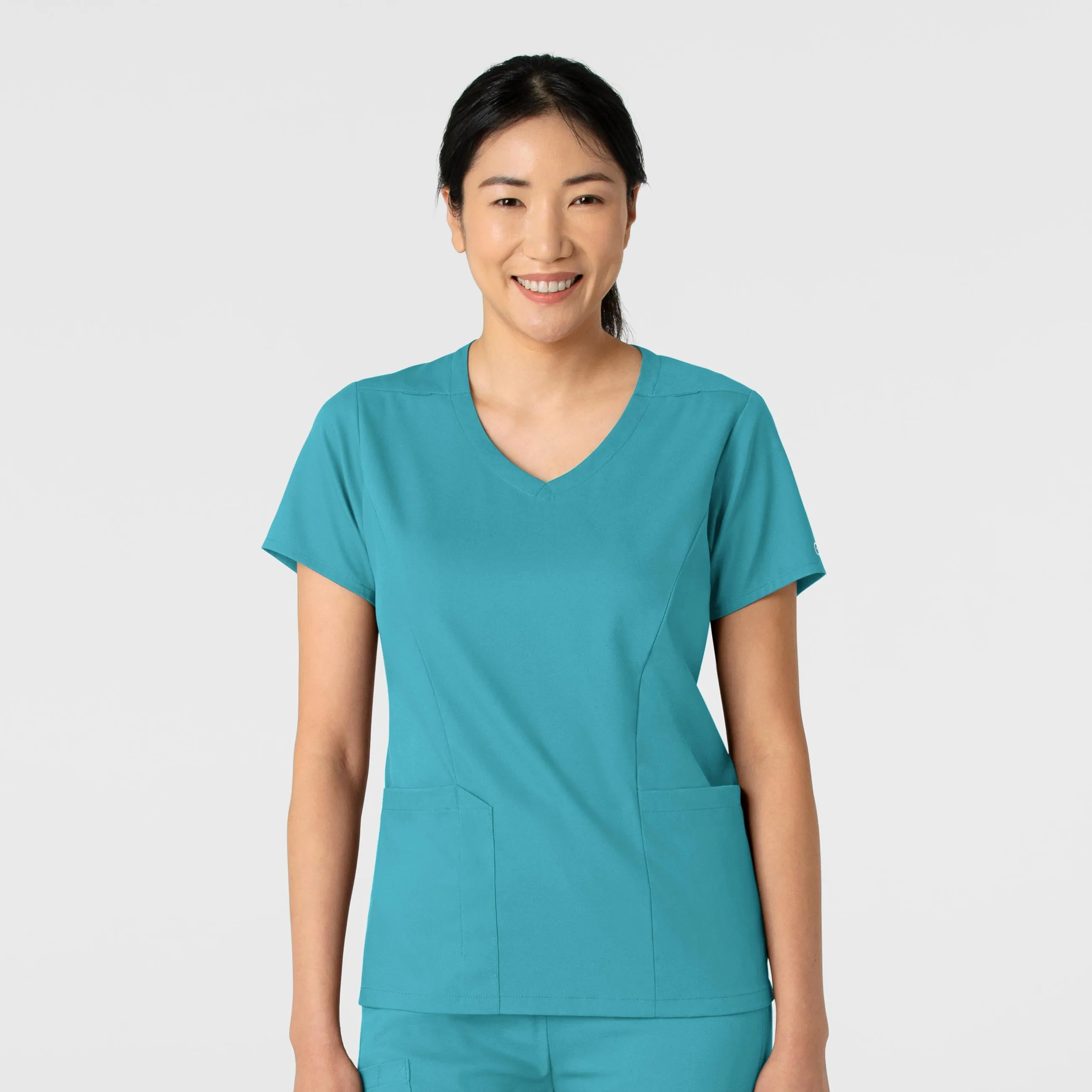 Low Profile Zipper Closure VentilatedArmholes Boundless Women's 2-Pocket V-Neck Scrub Top - Teal