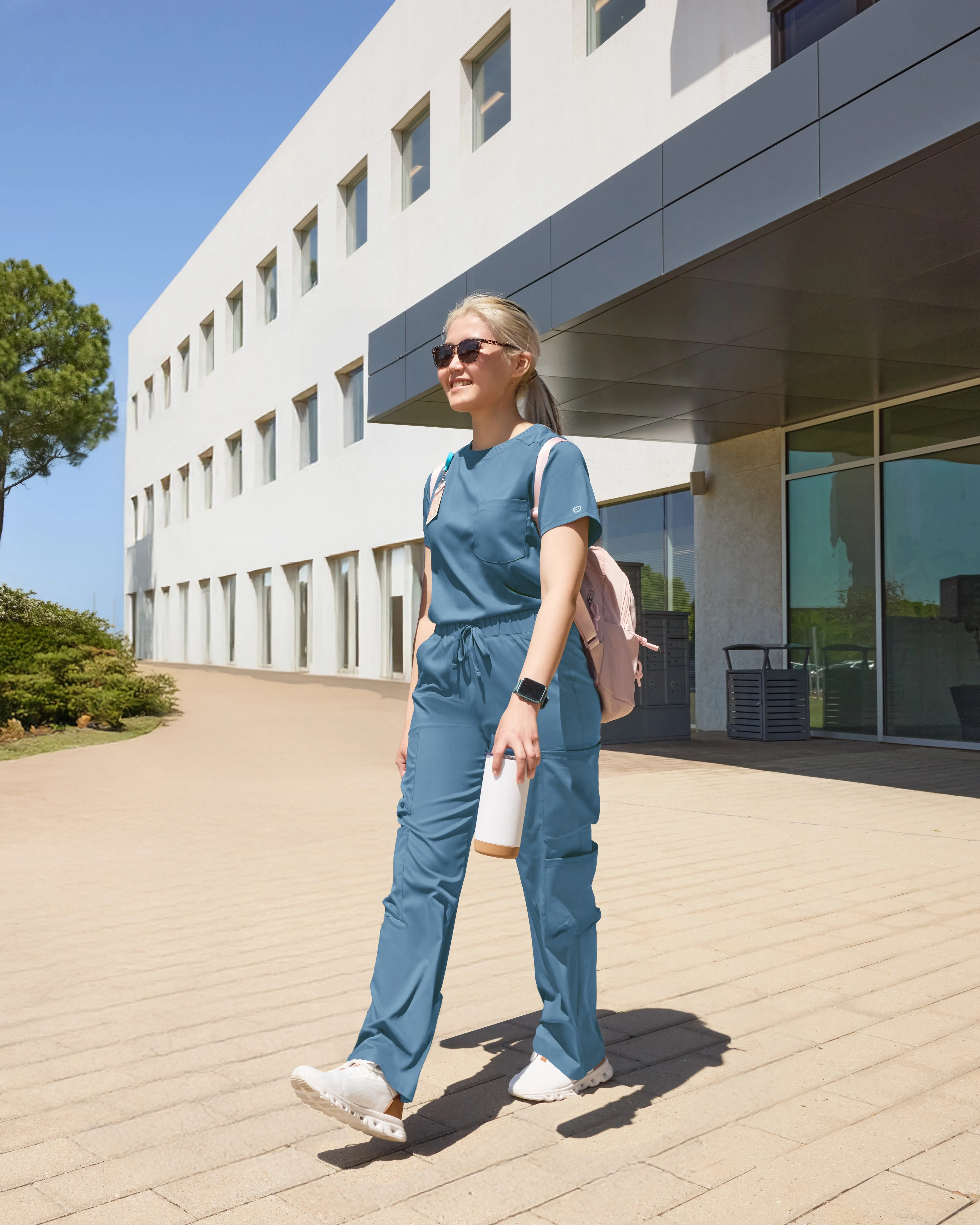 Breathable Mesh Insert FadeResistantTechnology Boundless Women's Classic Scrub Tee - Pacific Blue