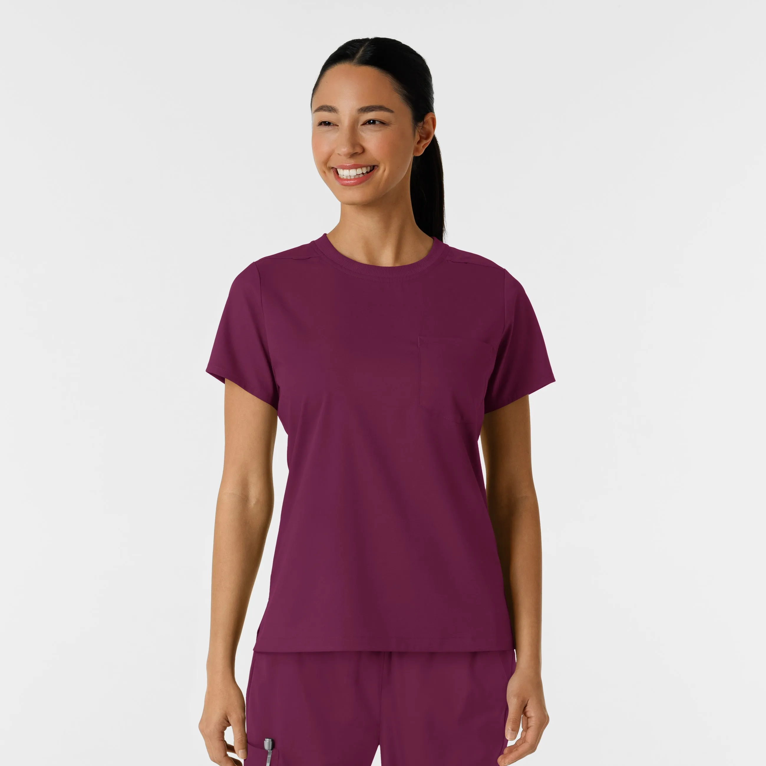 Double Stitched Hems Boundless Women's Classic Scrub Tee - Wine