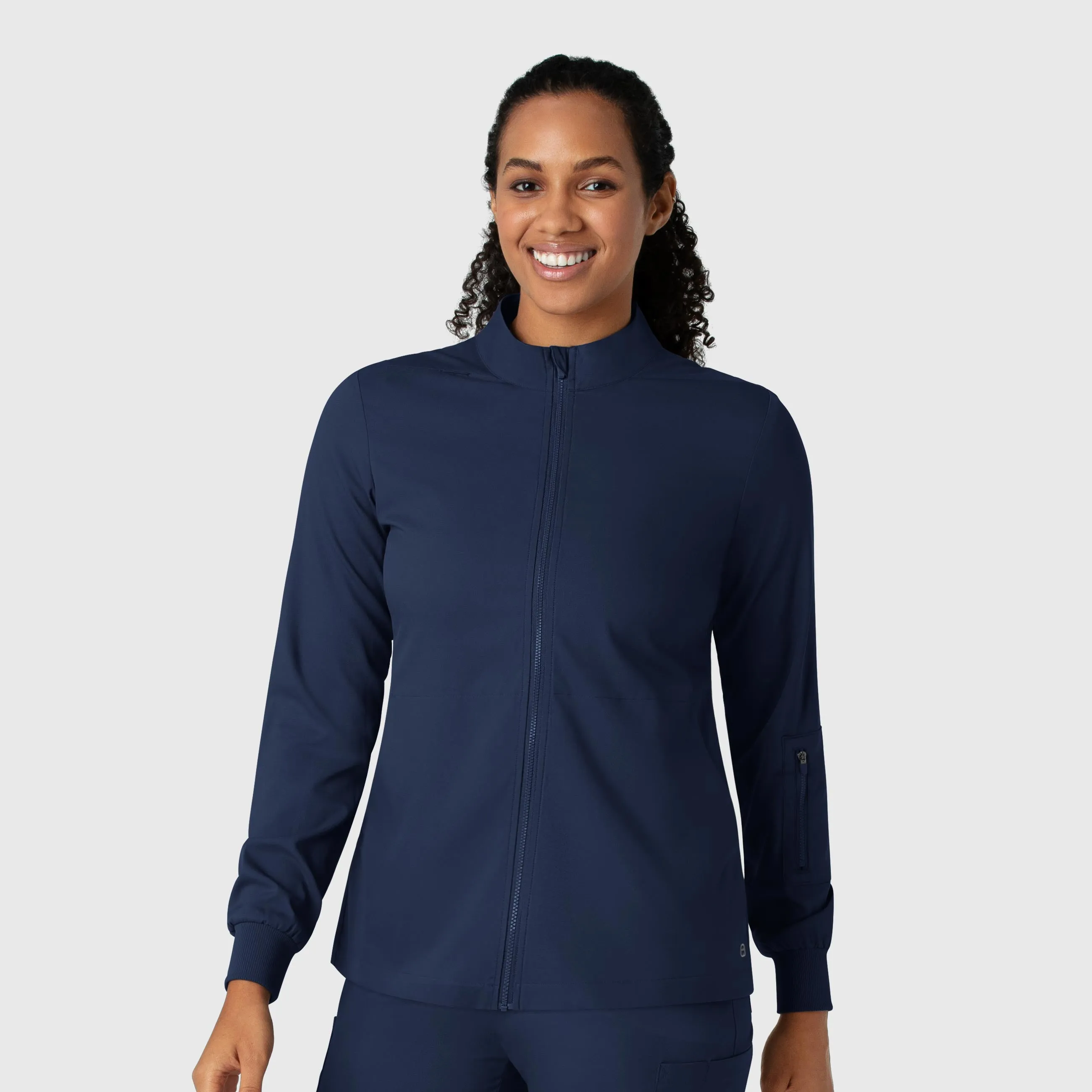 Boundless Women's Warm Up Scrub Jacket - Navy EcoDyeProcess Lightweight Knit