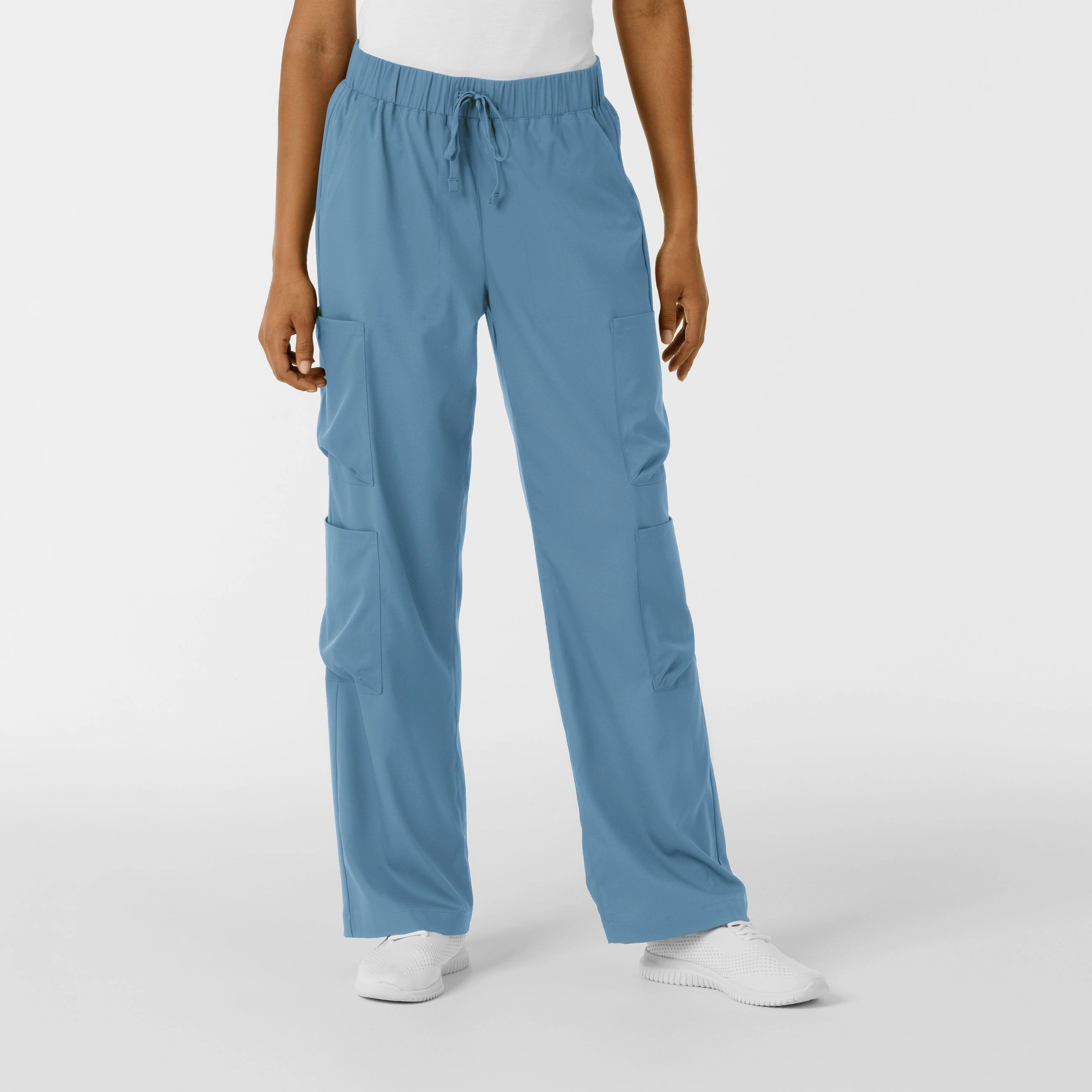 AdjustableTabs Practical Wear Boundless Women's Classic Wide Leg Double Cargo Scrub Pant - Pacific Blue