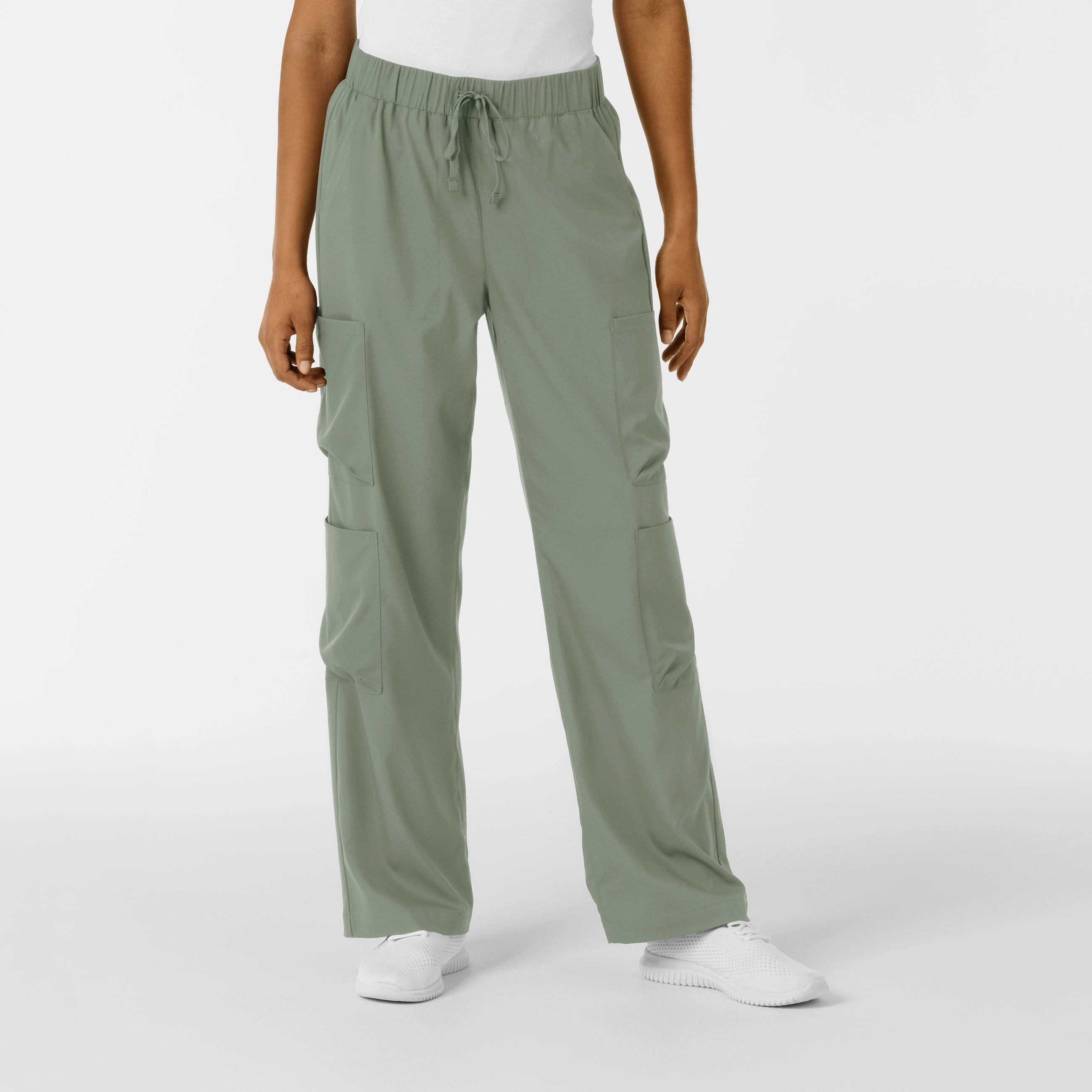 Boundless Women's Classic Wide Leg Double Cargo Scrub Pant - Sage Cozy Waist Perfectly Fit