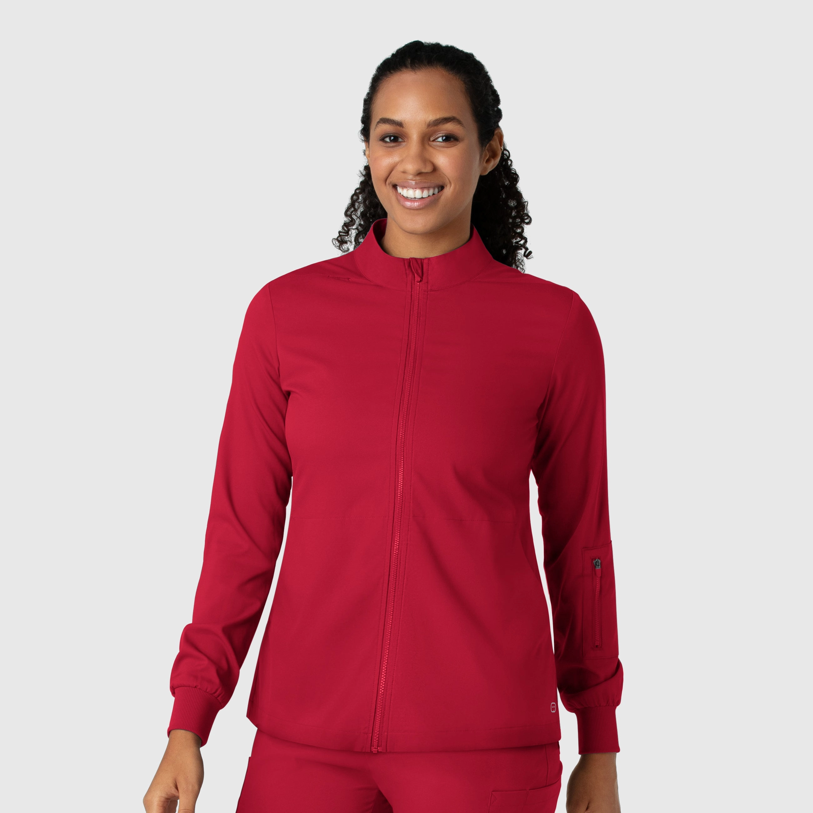 Slide Strap Waistband Affordable Boundless Women's Warm Up Scrub Jacket - Red